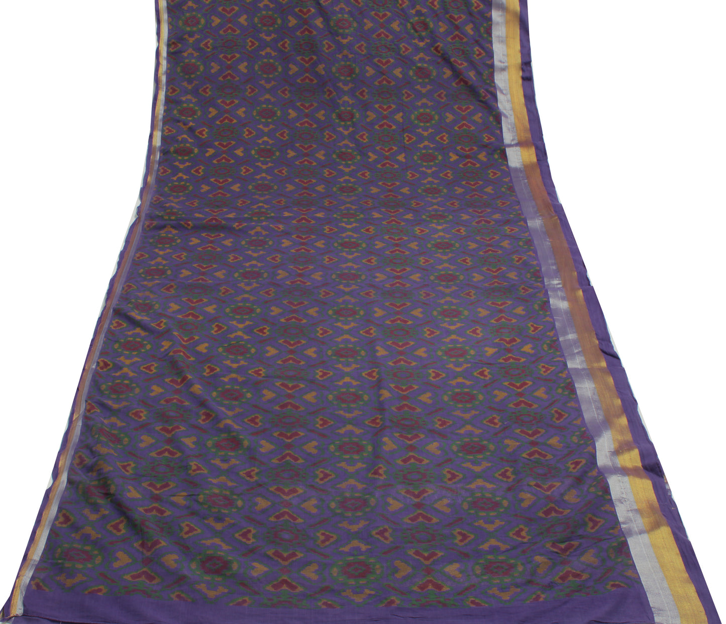 Sushila Vintage Purple Saree 100% Pure Cotton Printed Woven Floral Craft Fabric