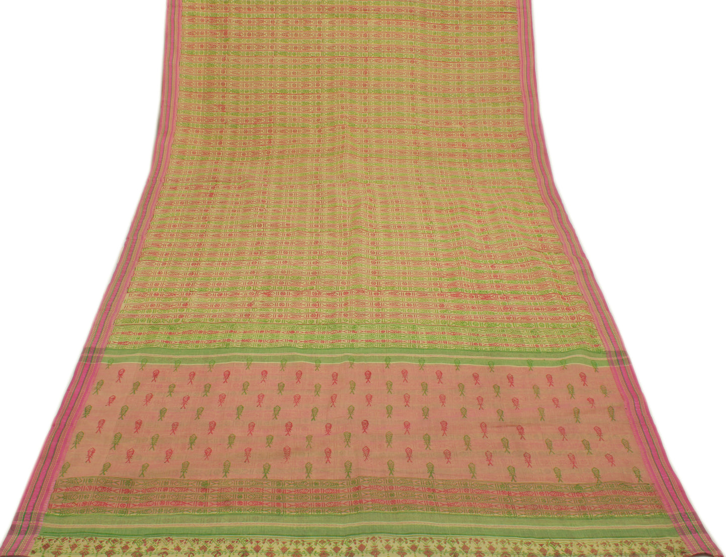 Sushila Vintage Indian Saree 100% Pure Cotton Printed Craft Sari 5 Yard Fabric