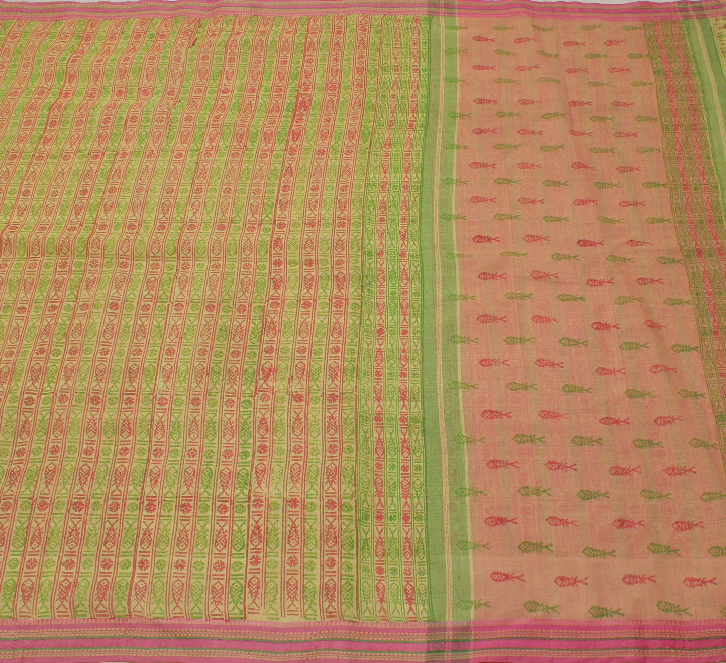 Sushila Vintage Indian Saree 100% Pure Cotton Printed Craft Sari 5 Yard Fabric