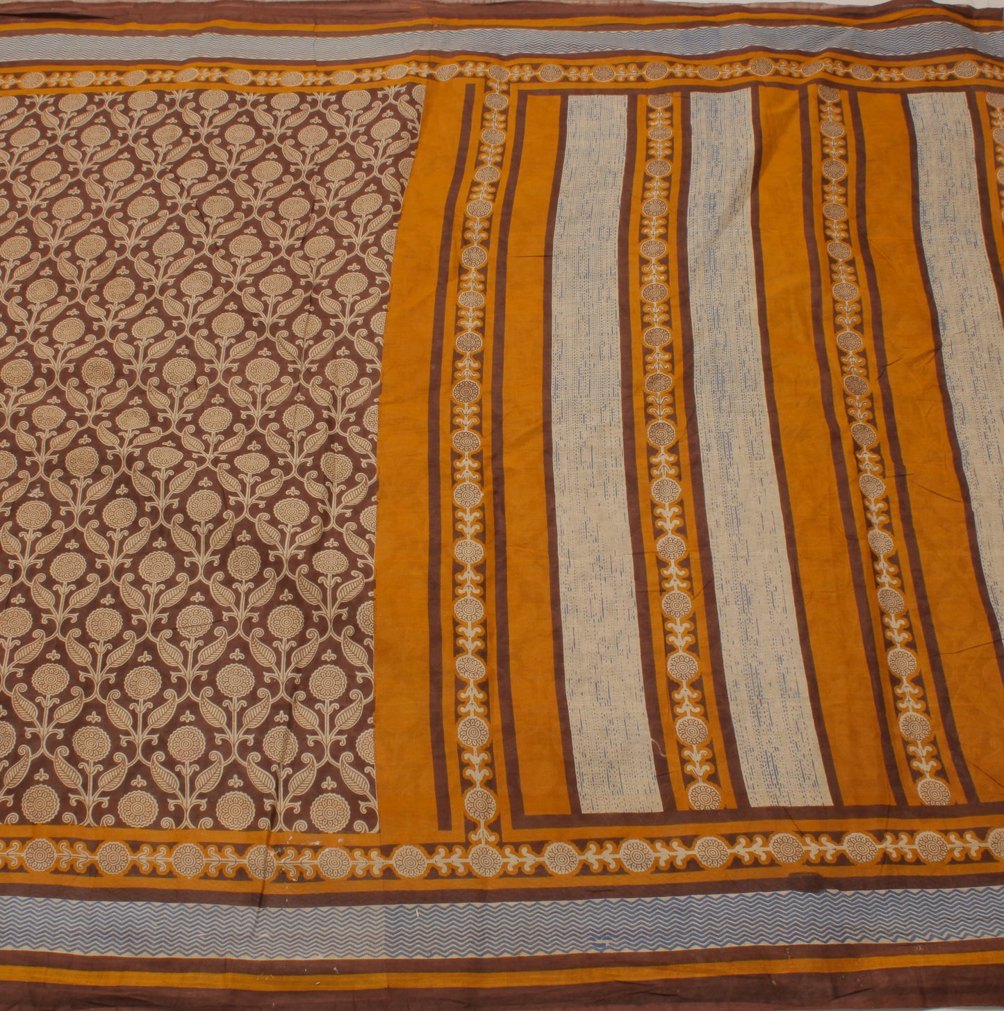 Sushila Vintage Brown Indian Saree 100% Pure Cotton Printed Paisley Craft Fabric