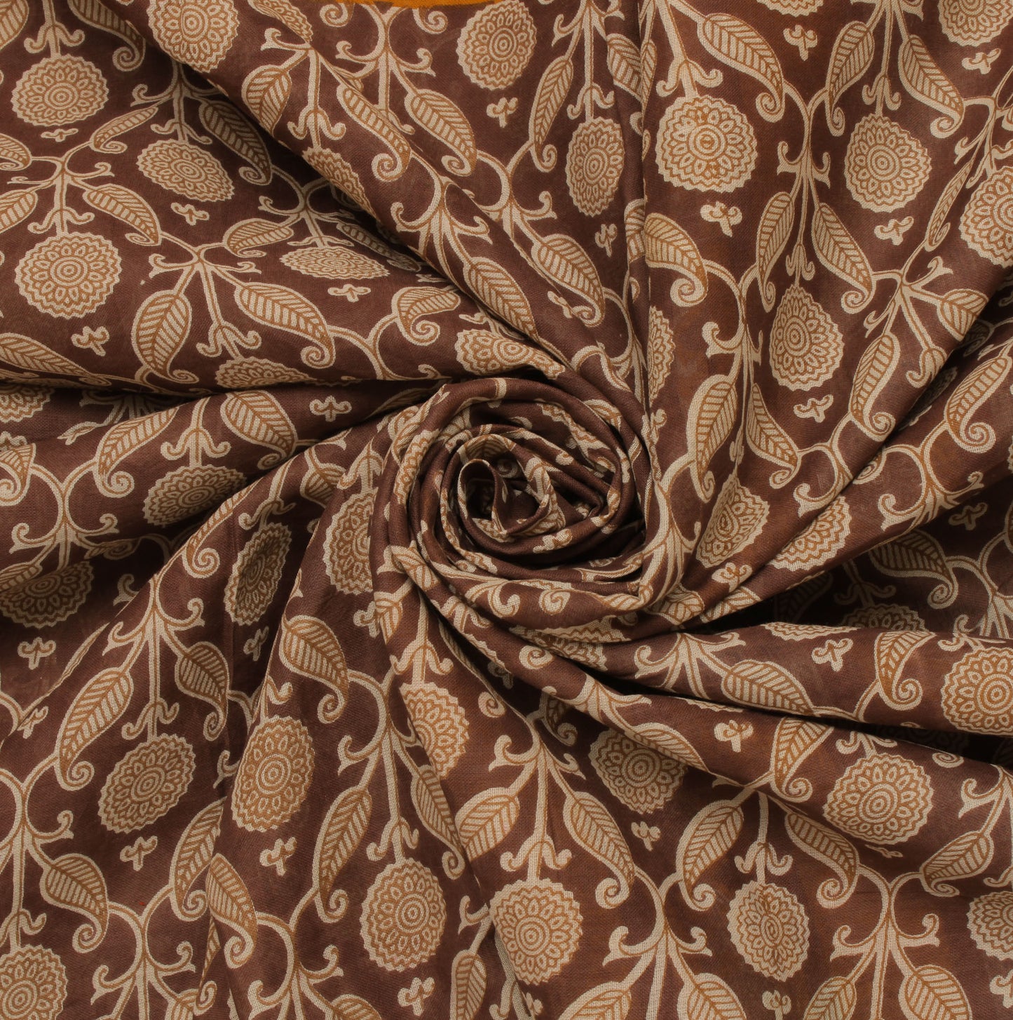 Sushila Vintage Brown Indian Saree 100% Pure Cotton Printed Paisley Craft Fabric