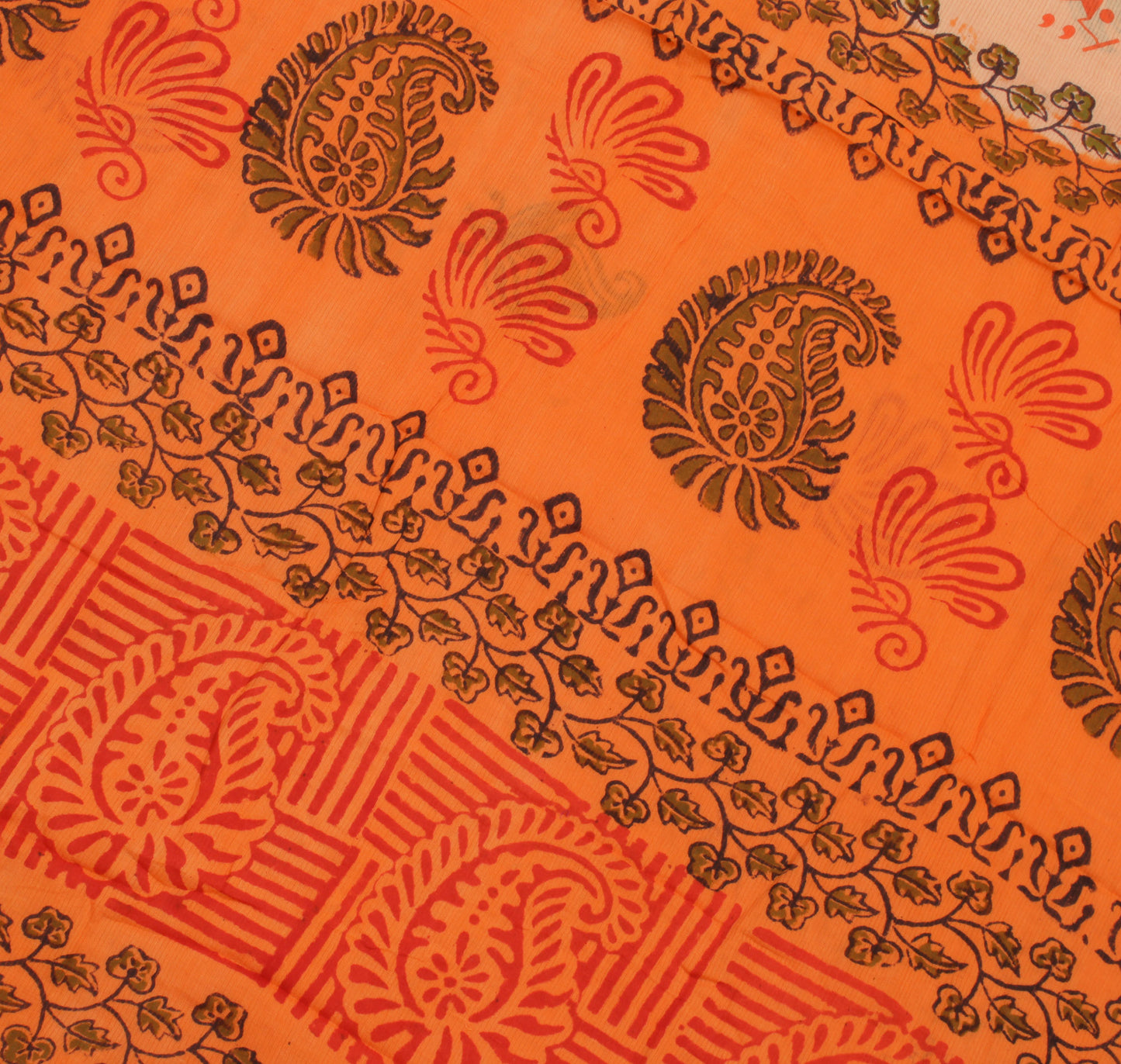 Sushila Vintage Orange Indian Saree 100% Pure Cotton Printed Soft Craft Fabric