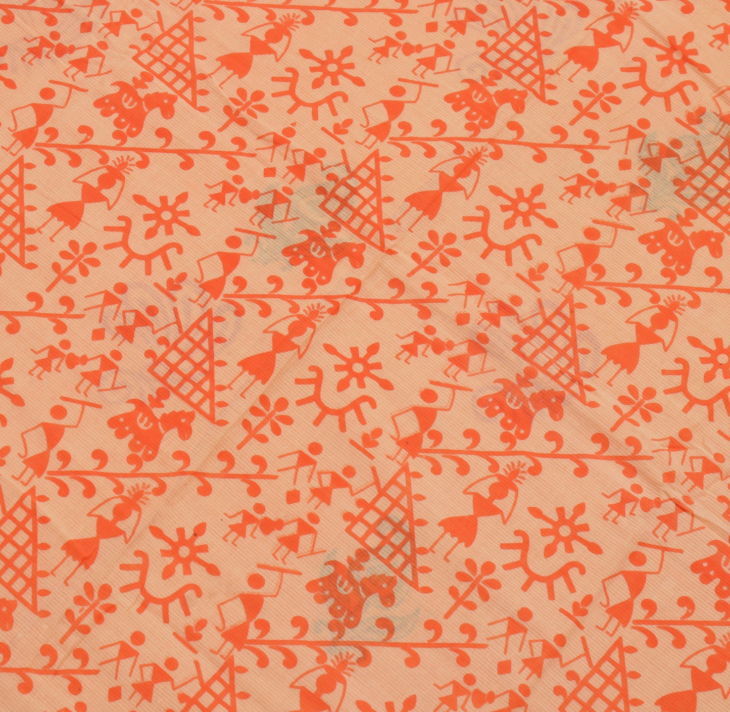 Sushila Vintage Orange Indian Saree 100% Pure Cotton Printed Soft Craft Fabric