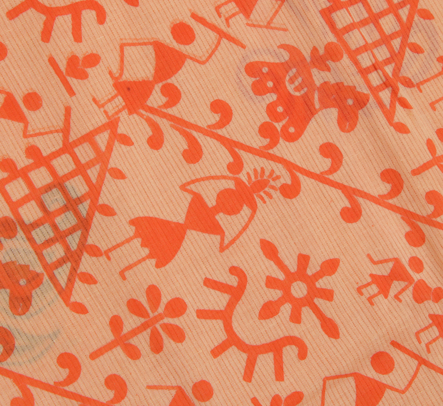 Sushila Vintage Orange Indian Saree 100% Pure Cotton Printed Soft Craft Fabric