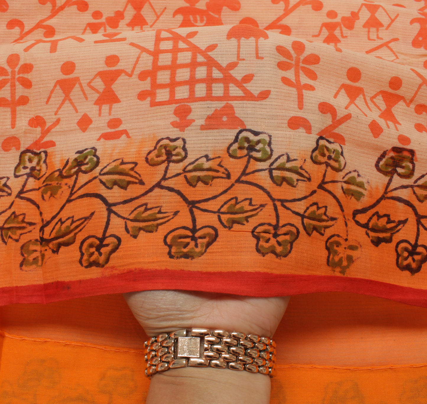 Sushila Vintage Orange Indian Saree 100% Pure Cotton Printed Soft Craft Fabric