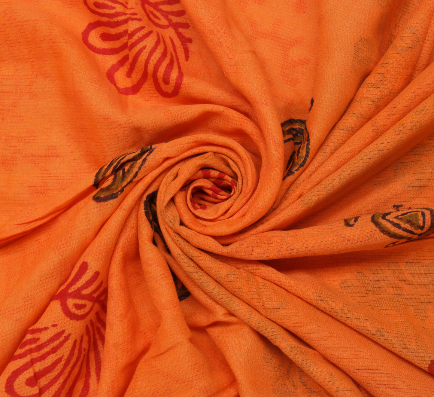 Sushila Vintage Orange Indian Saree 100% Pure Cotton Printed Soft Craft Fabric