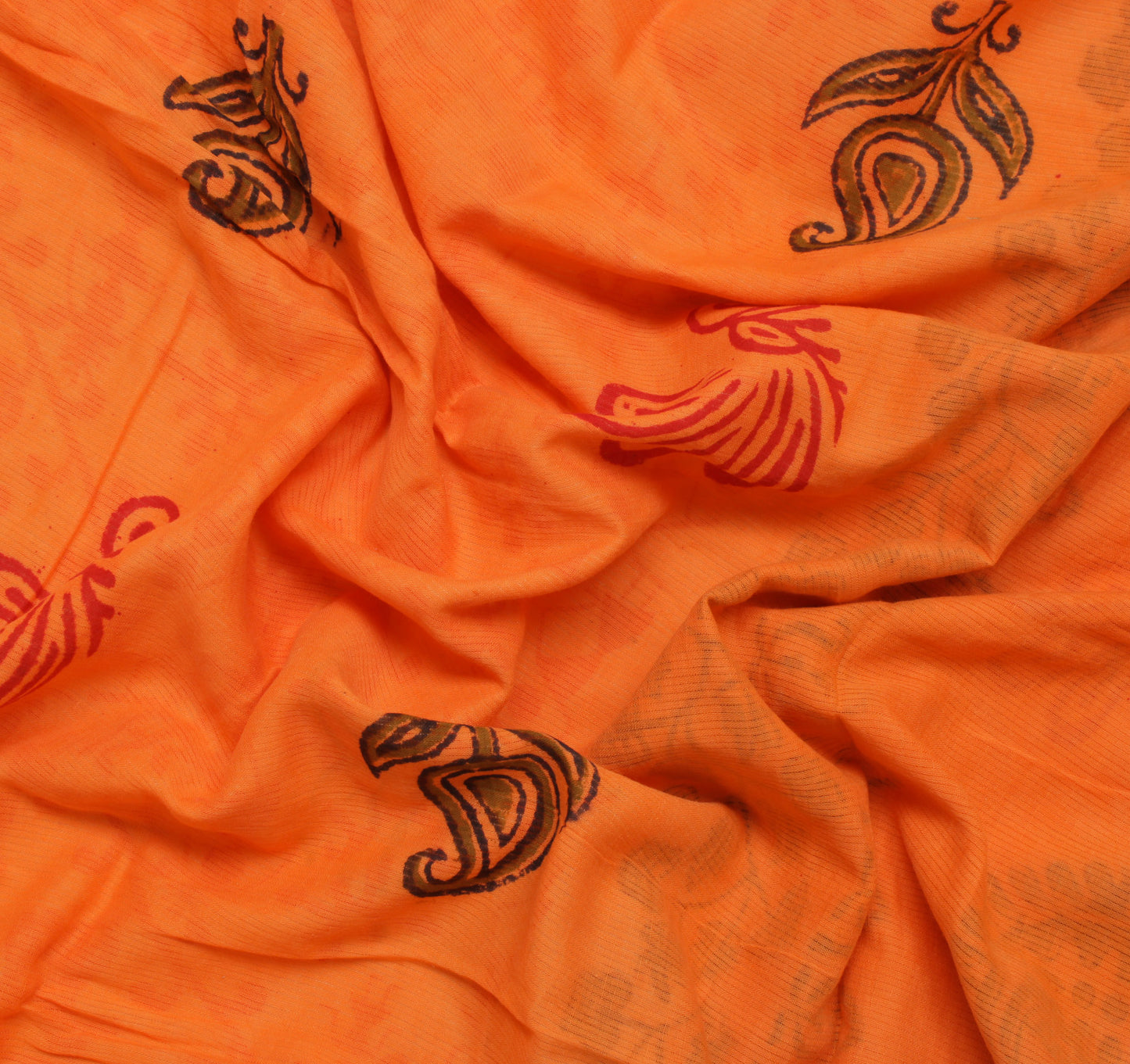 Sushila Vintage Orange Indian Saree 100% Pure Cotton Printed Soft Craft Fabric