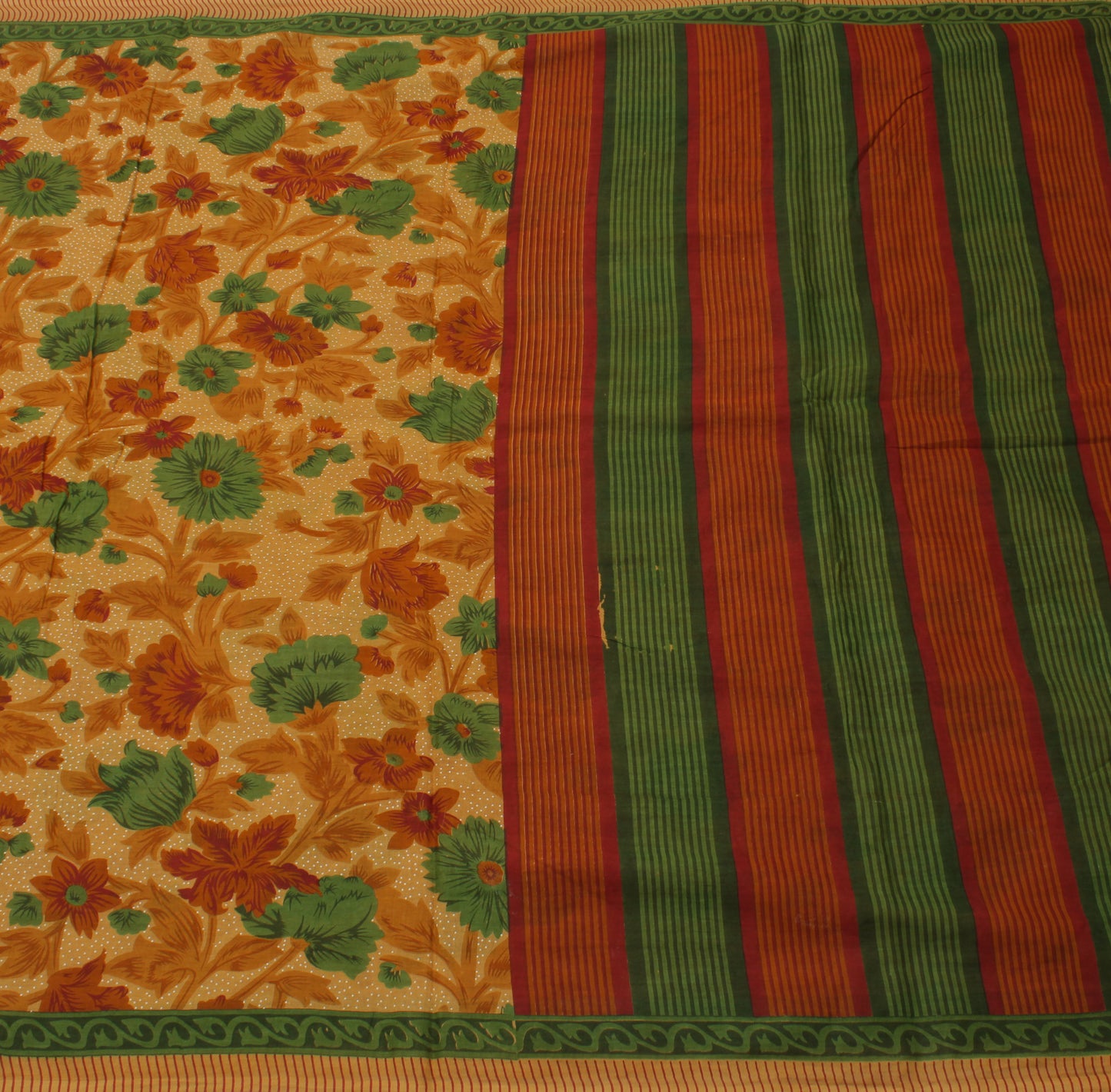 Sushila Vintage Brown Saree 100% Pure Cotton Printed Floral Soft Craft Fabric