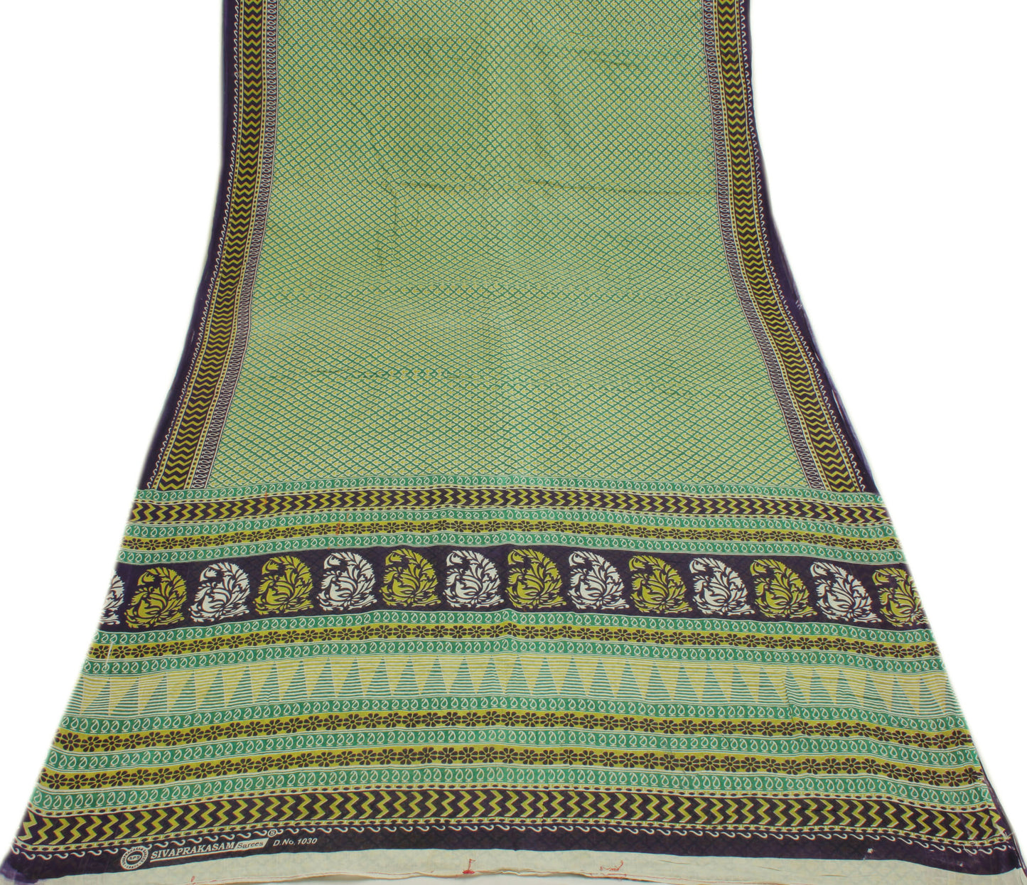 Sushila Vintage Green Saree 100% Pure Cotton Printed Soft Craft 5 Yard Fabric