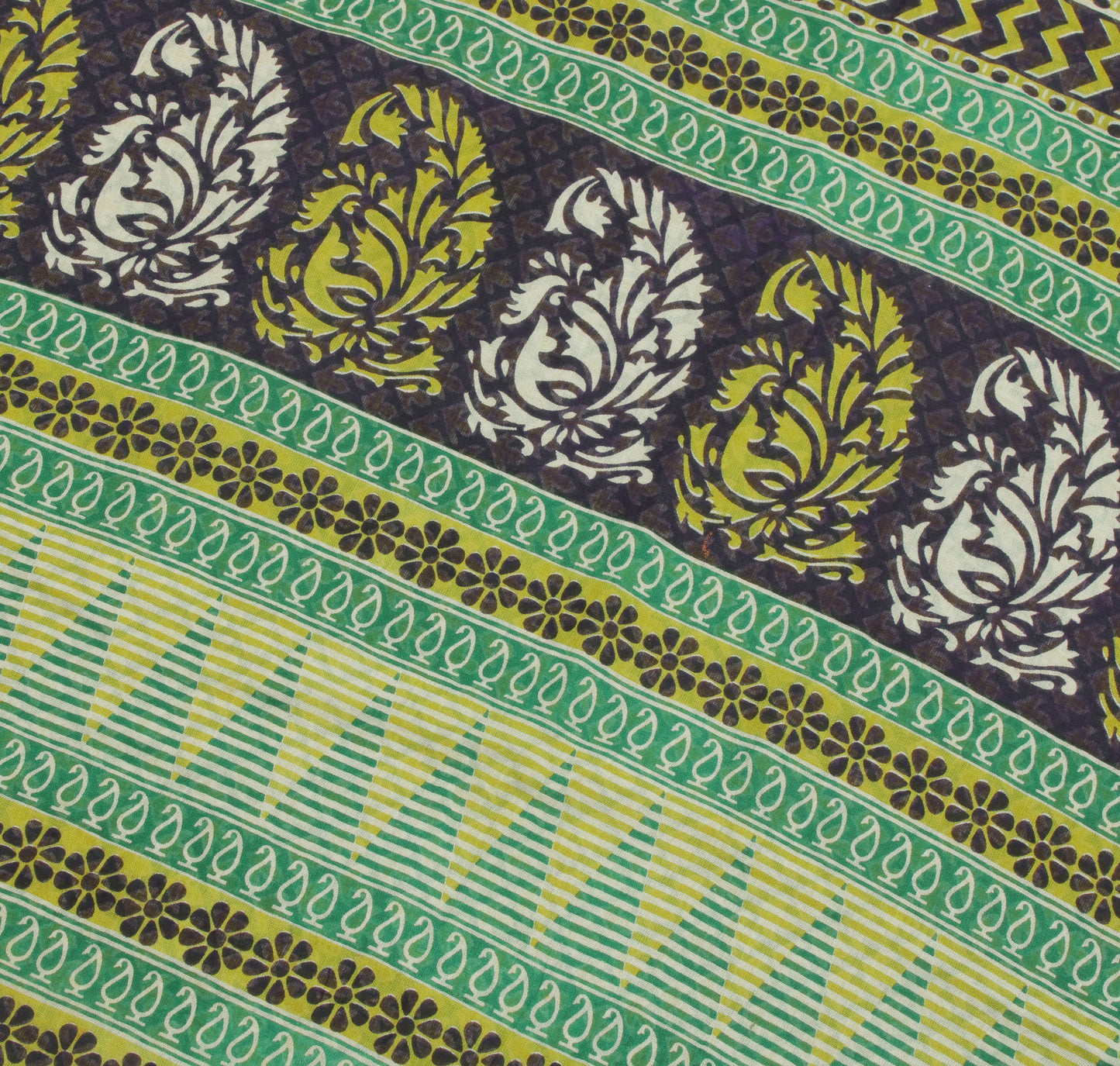 Sushila Vintage Green Saree 100% Pure Cotton Printed Soft Craft 5 Yard Fabric