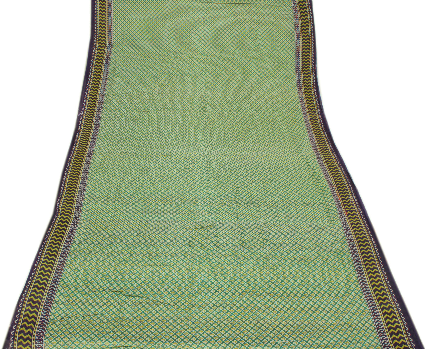 Sushila Vintage Green Saree 100% Pure Cotton Printed Soft Craft 5 Yard Fabric