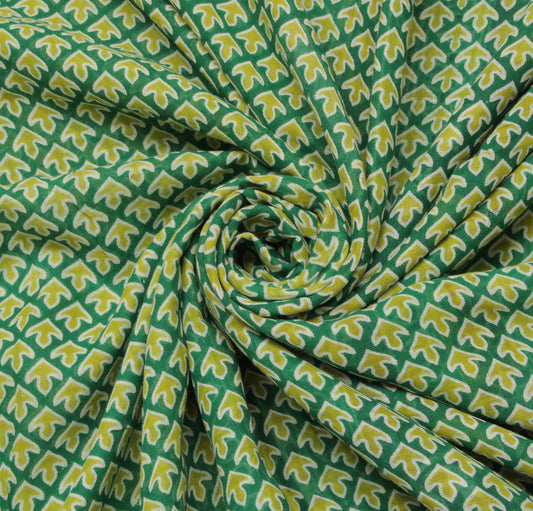 Sushila Vintage Green Saree 100% Pure Cotton Printed Soft Craft 5 Yard Fabric