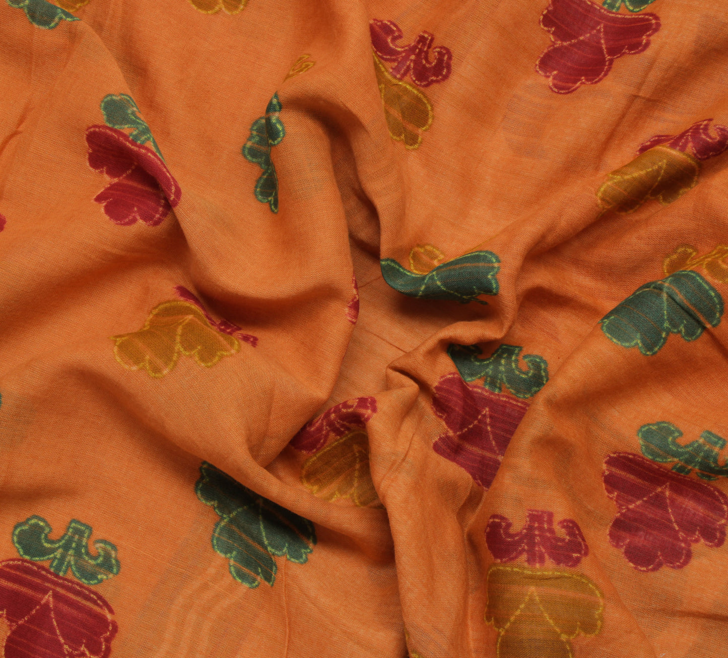 Sushila Vintage Mustard Saree 100% Pure Cotton Printed Floral Sari Craft Fabric