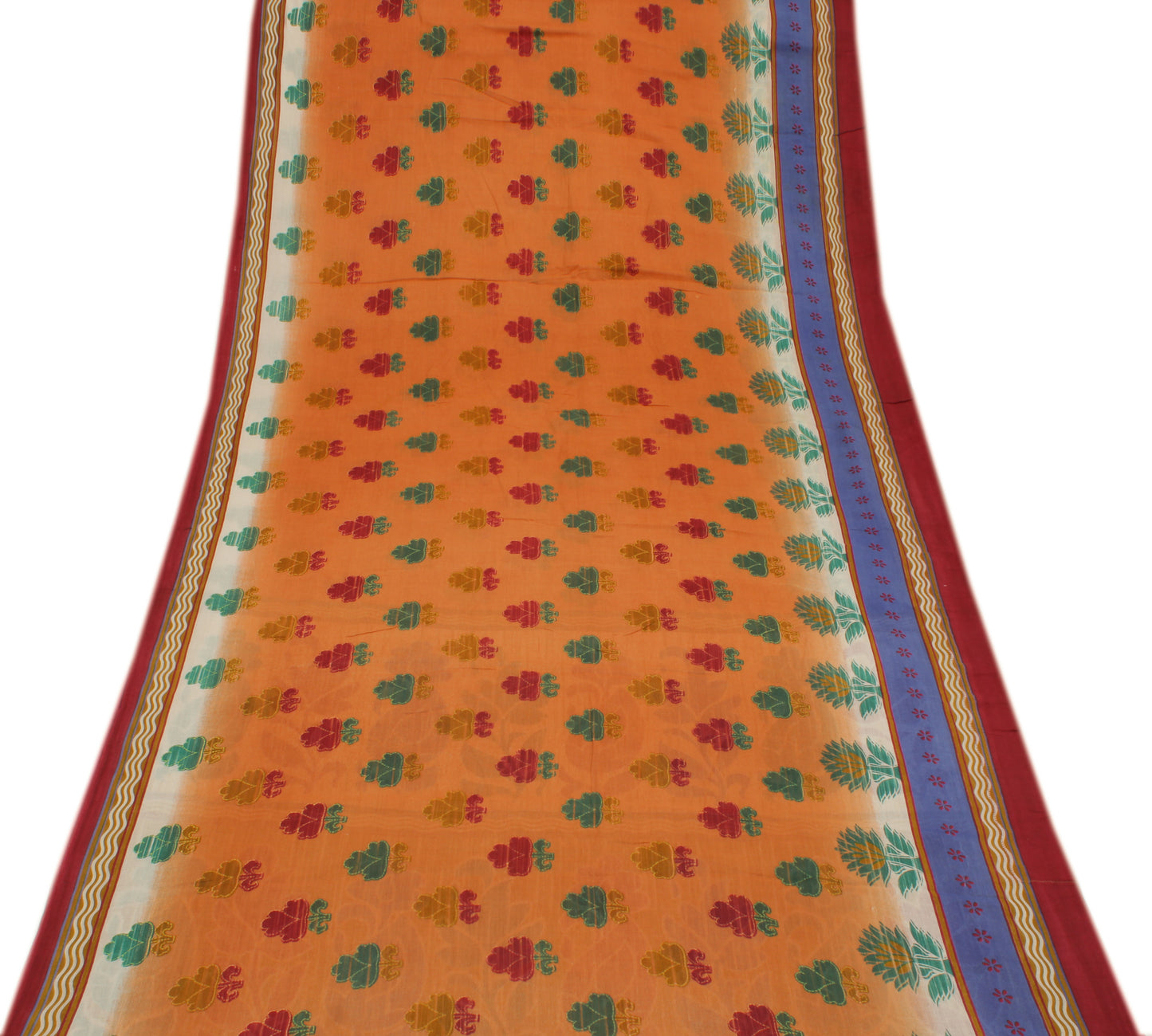 Sushila Vintage Mustard Saree 100% Pure Cotton Printed Floral Sari Craft Fabric