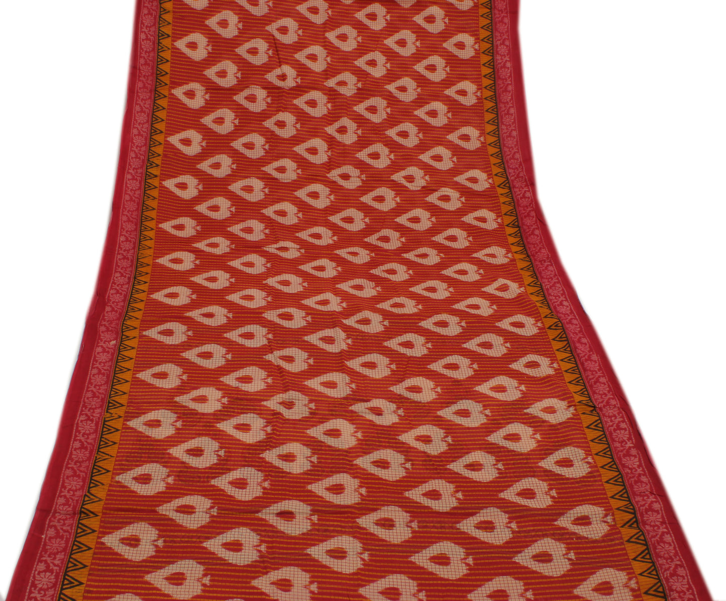 Sushila Vintage Red Saree 100% Pure Cotton Printed Floral Soft Craft Sari Fabric