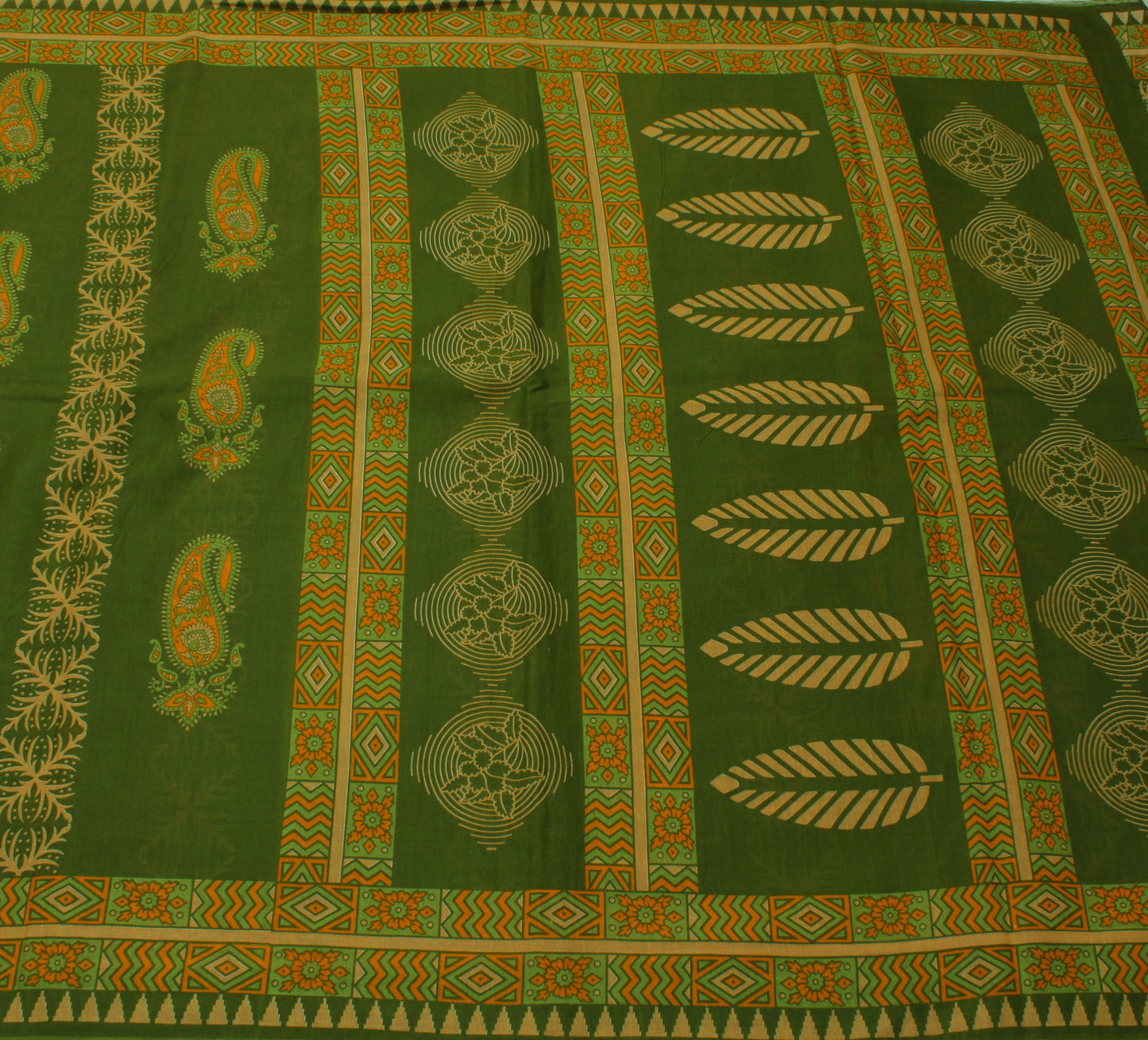 Sushila Vintage Green Indian Saree 100% Pure Cotton Printed Floral Craft Fabric