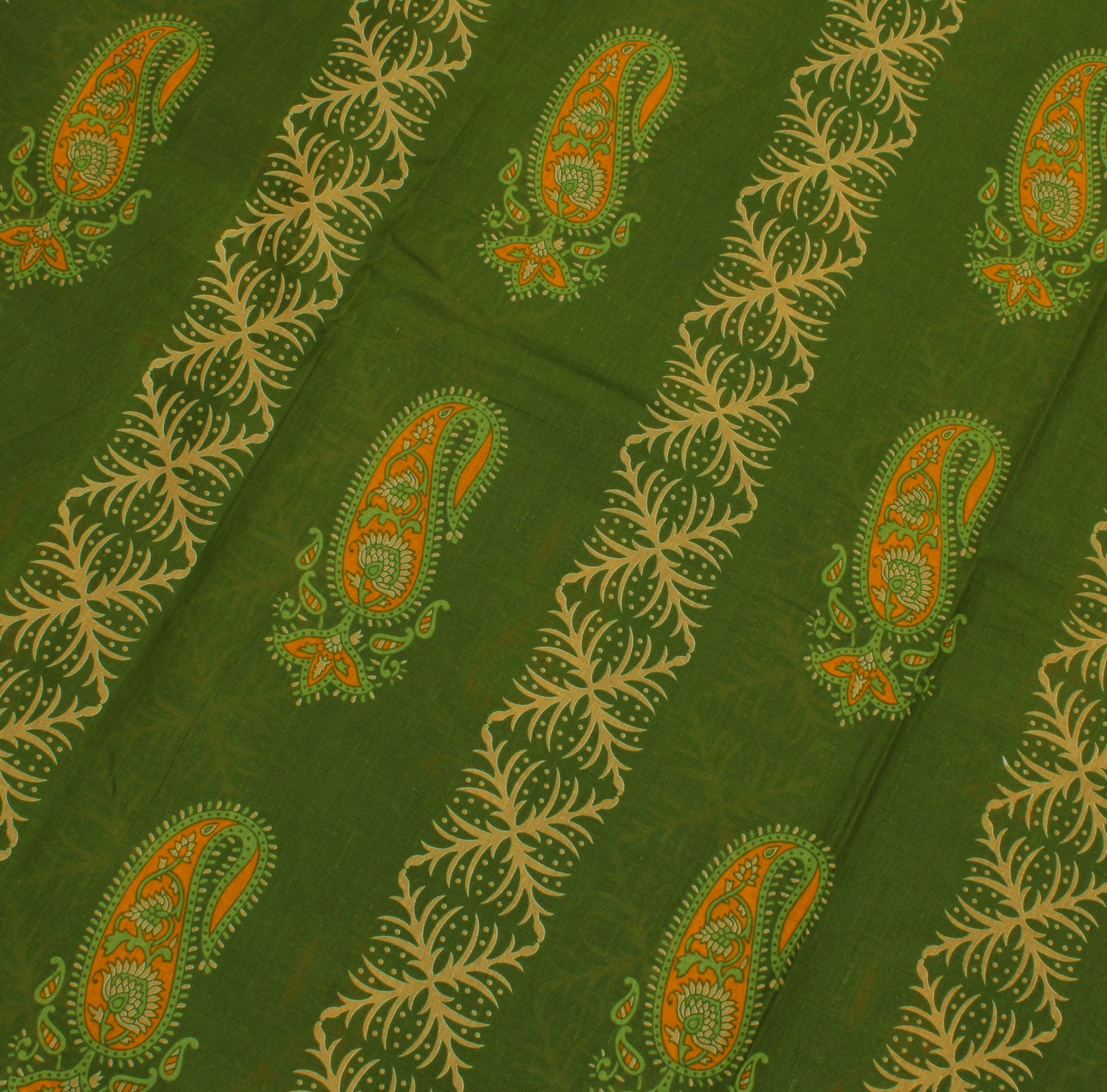 Sushila Vintage Green Indian Saree 100% Pure Cotton Printed Floral Craft Fabric