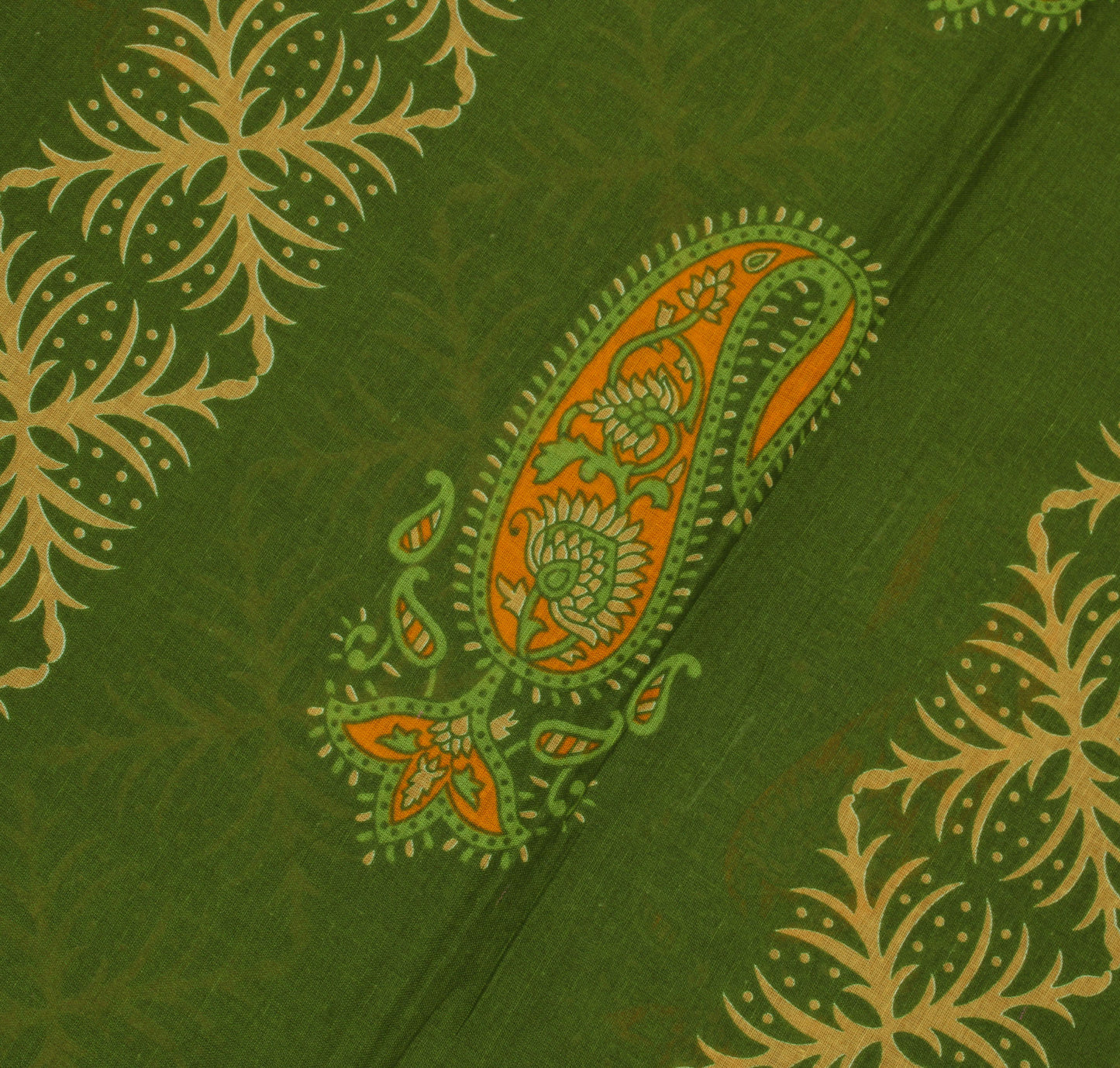 Sushila Vintage Green Indian Saree 100% Pure Cotton Printed Floral Craft Fabric