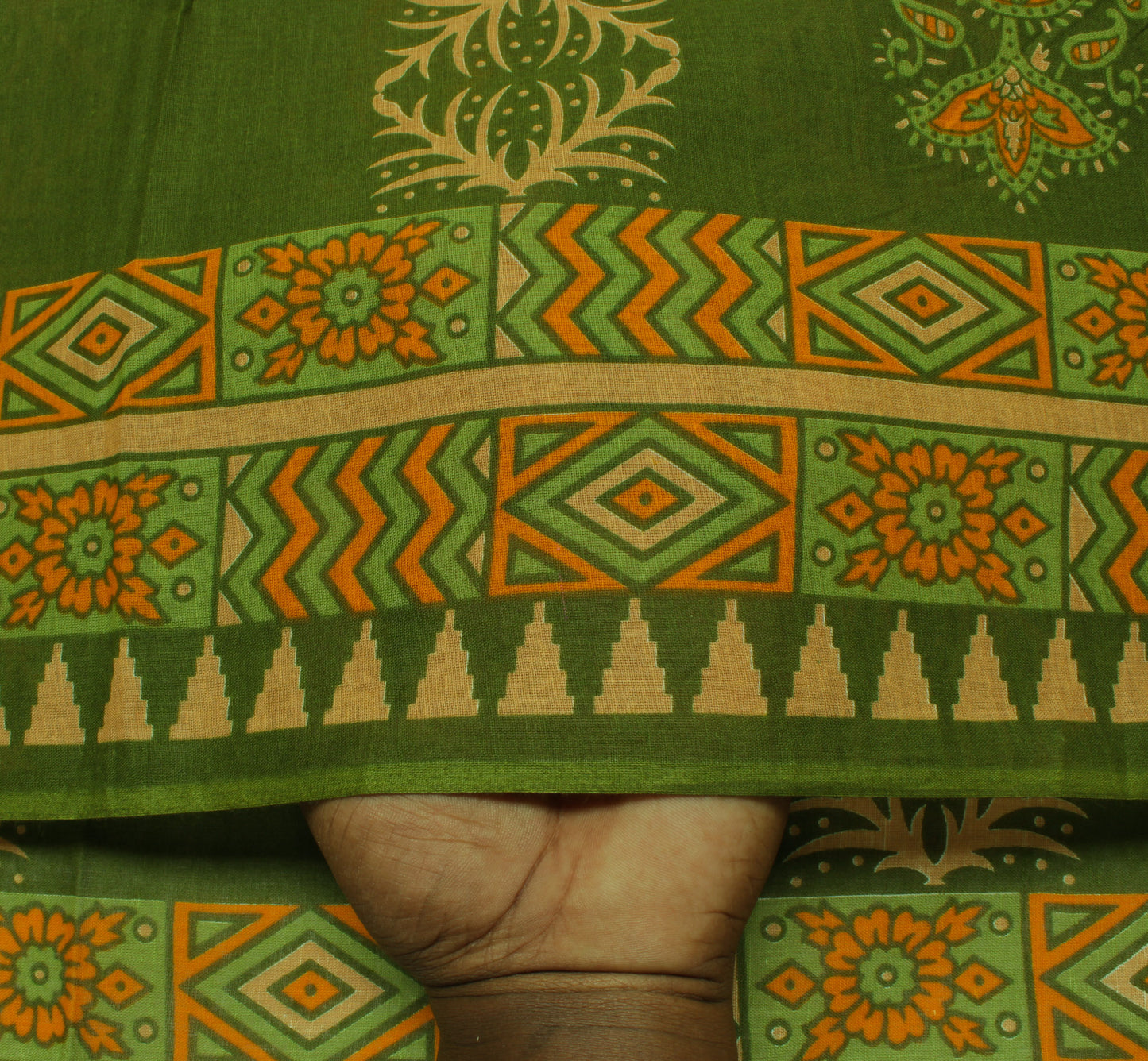 Sushila Vintage Green Indian Saree 100% Pure Cotton Printed Floral Craft Fabric