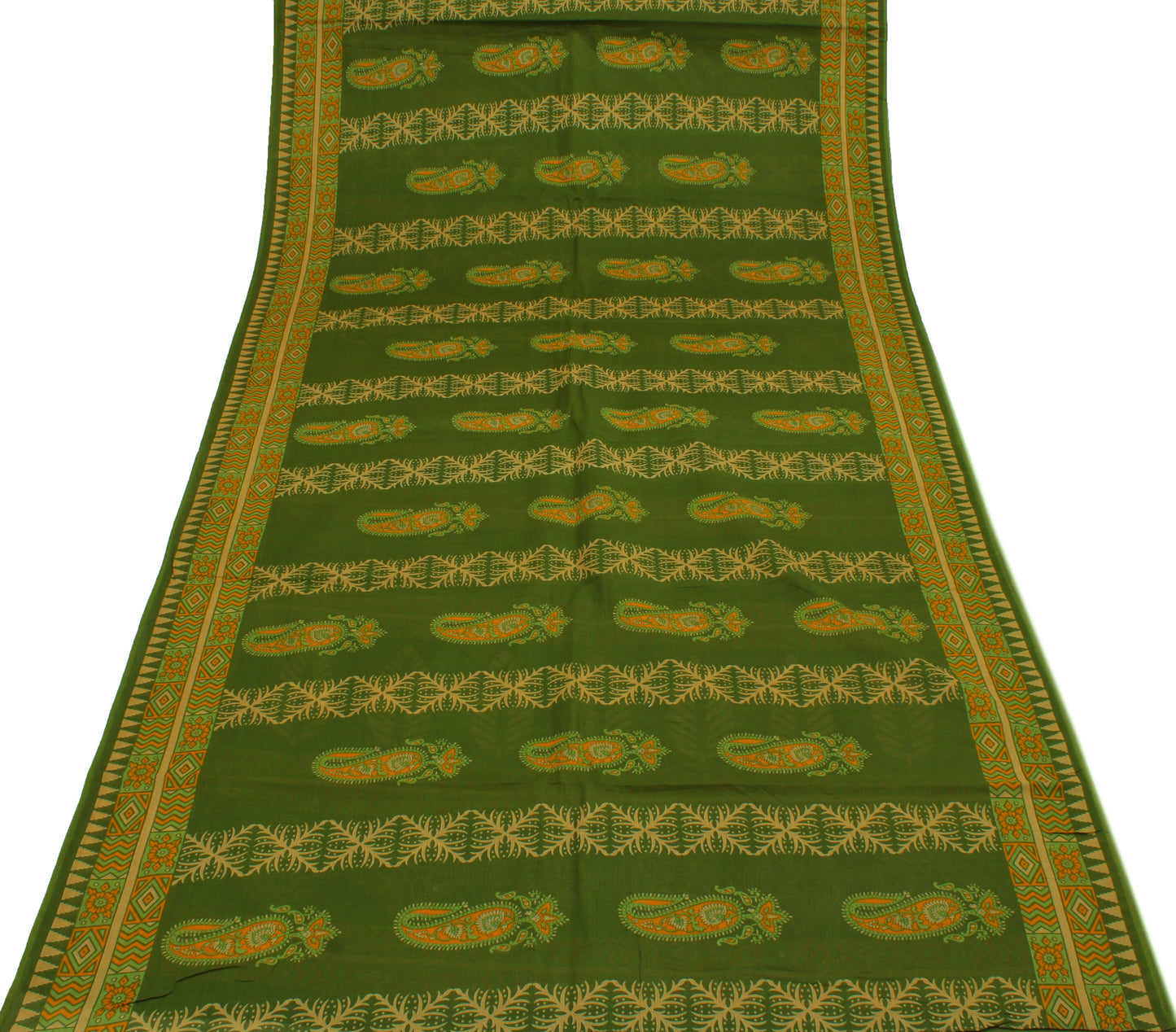 Sushila Vintage Green Indian Saree 100% Pure Cotton Printed Floral Craft Fabric