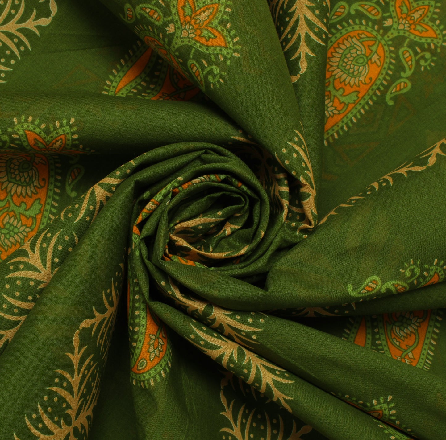 Sushila Vintage Green Indian Saree 100% Pure Cotton Printed Floral Craft Fabric