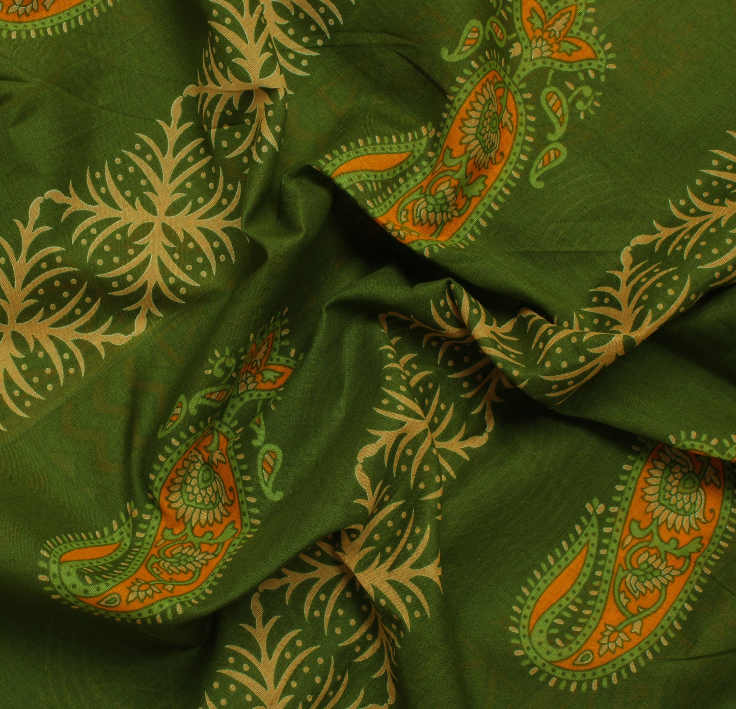 Sushila Vintage Green Indian Saree 100% Pure Cotton Printed Floral Craft Fabric