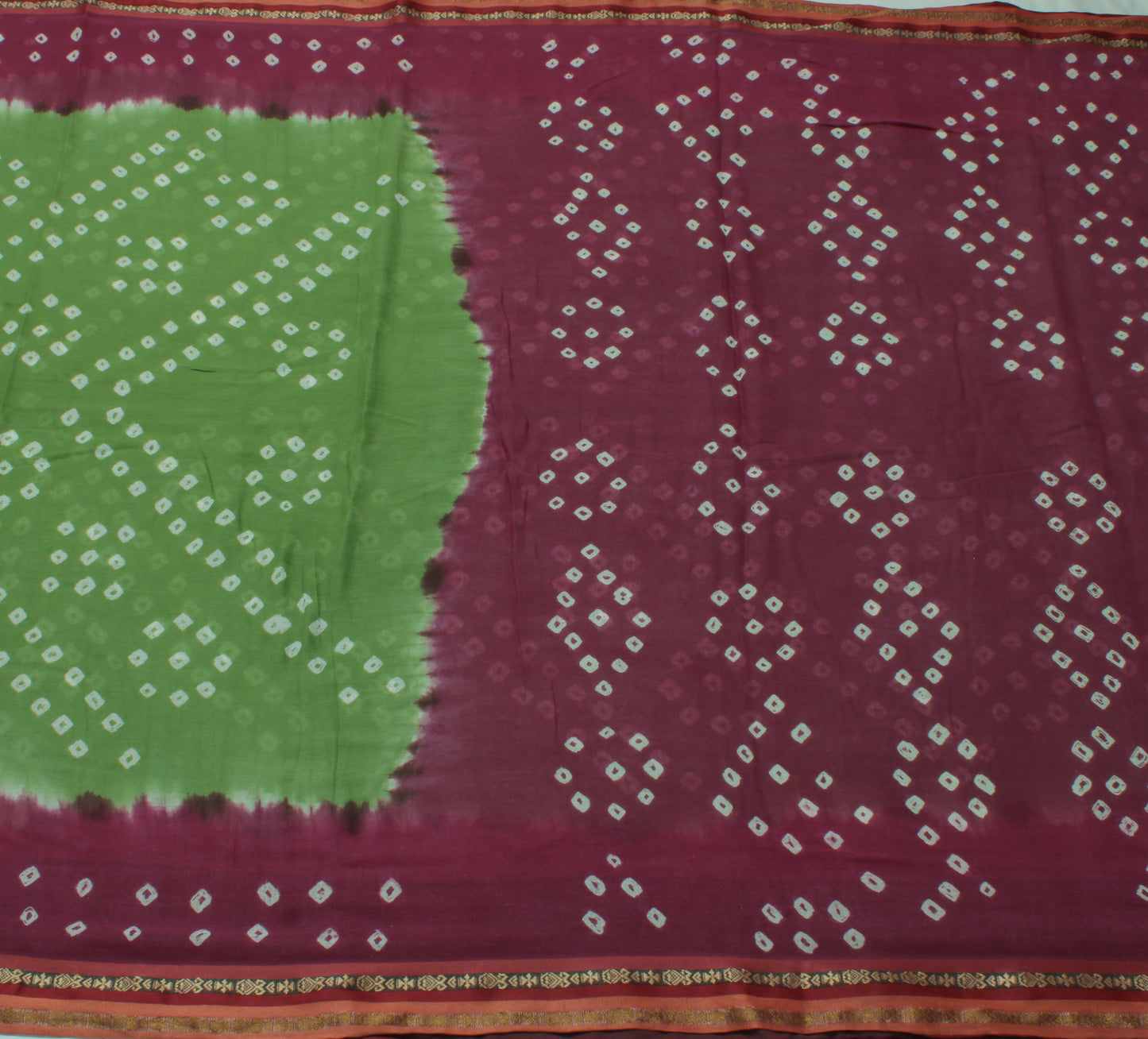 Sushila Vintage Green Saree 100% Pure Cotton Bandhani Printed Soft Craft Fabric