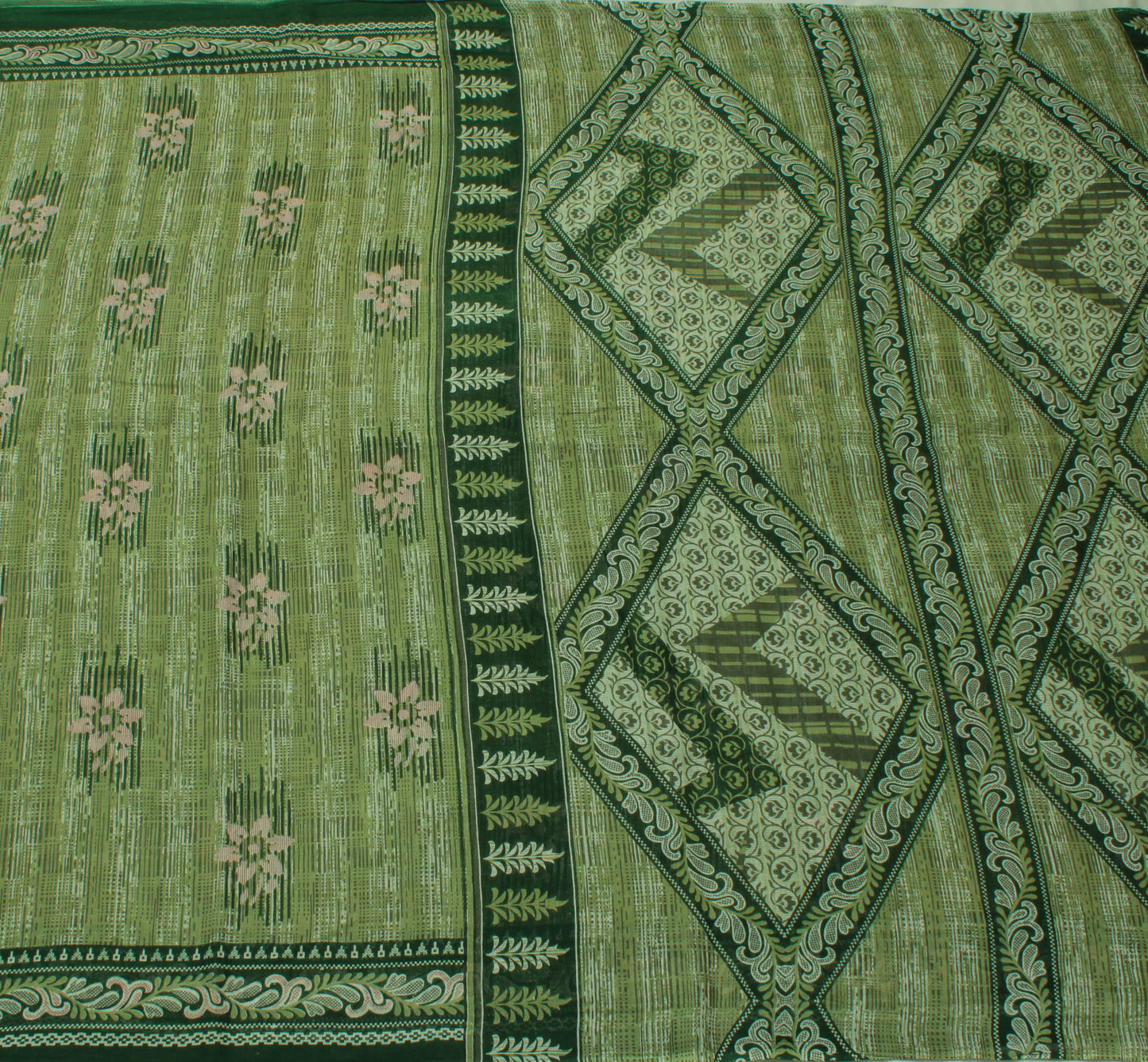 Sushila Vintage Green Saree 100% Pure Cotton Printed Floral Soft Craft Fabric