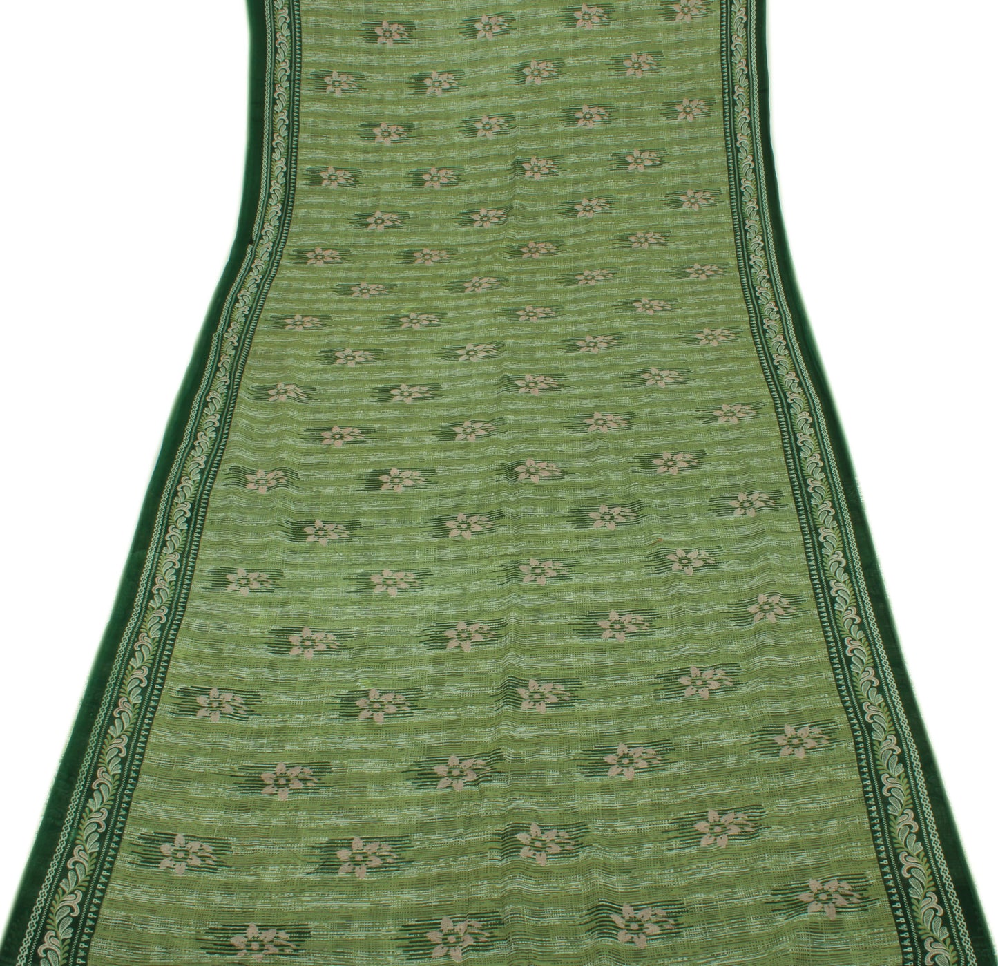 Sushila Vintage Green Saree 100% Pure Cotton Printed Floral Soft Craft Fabric