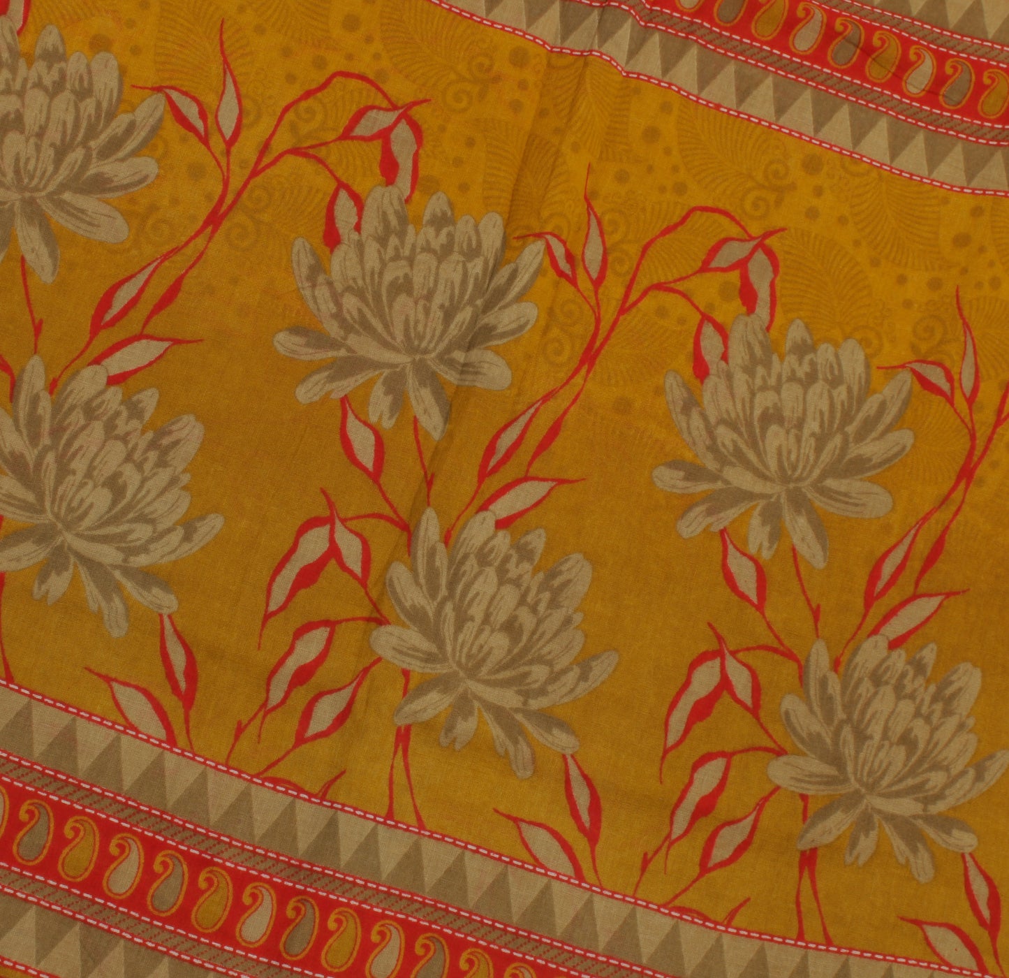 Sushila Vintage Mustard Saree 100% Pure Cotton Printed Floral 5 YD Craft Fabric