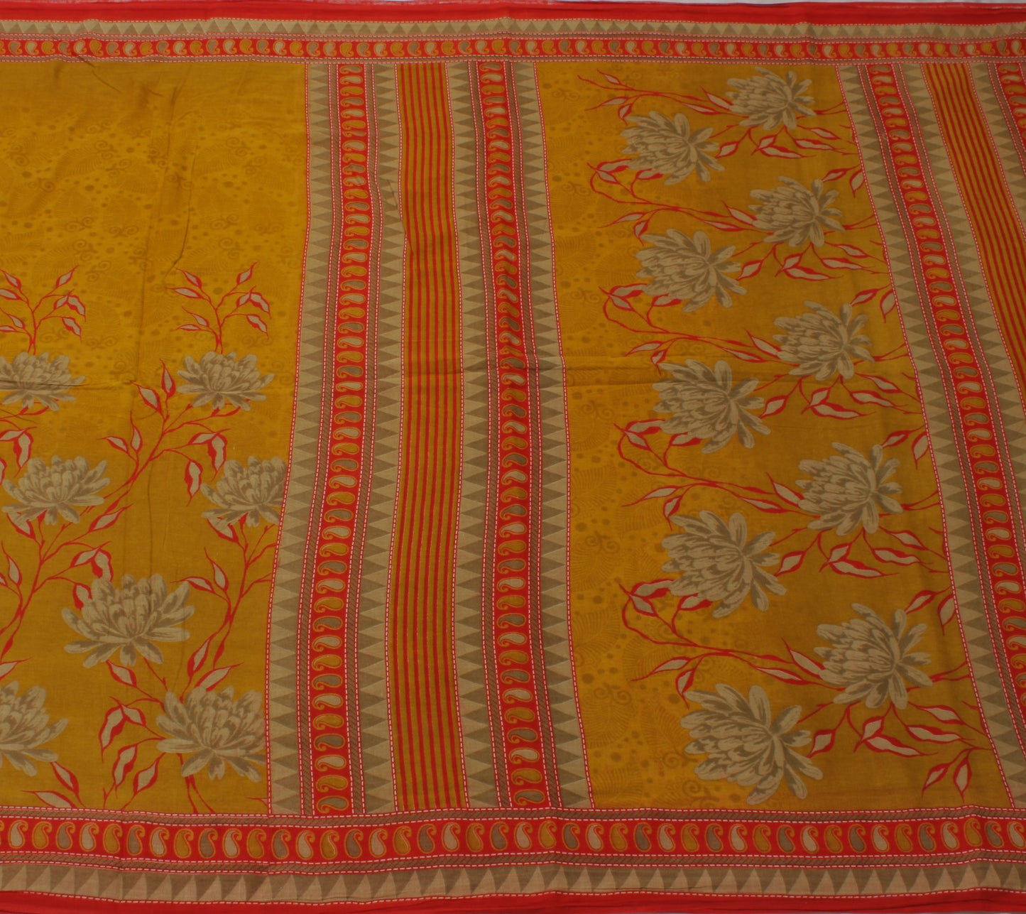 Sushila Vintage Mustard Saree 100% Pure Cotton Printed Floral 5 YD Craft Fabric