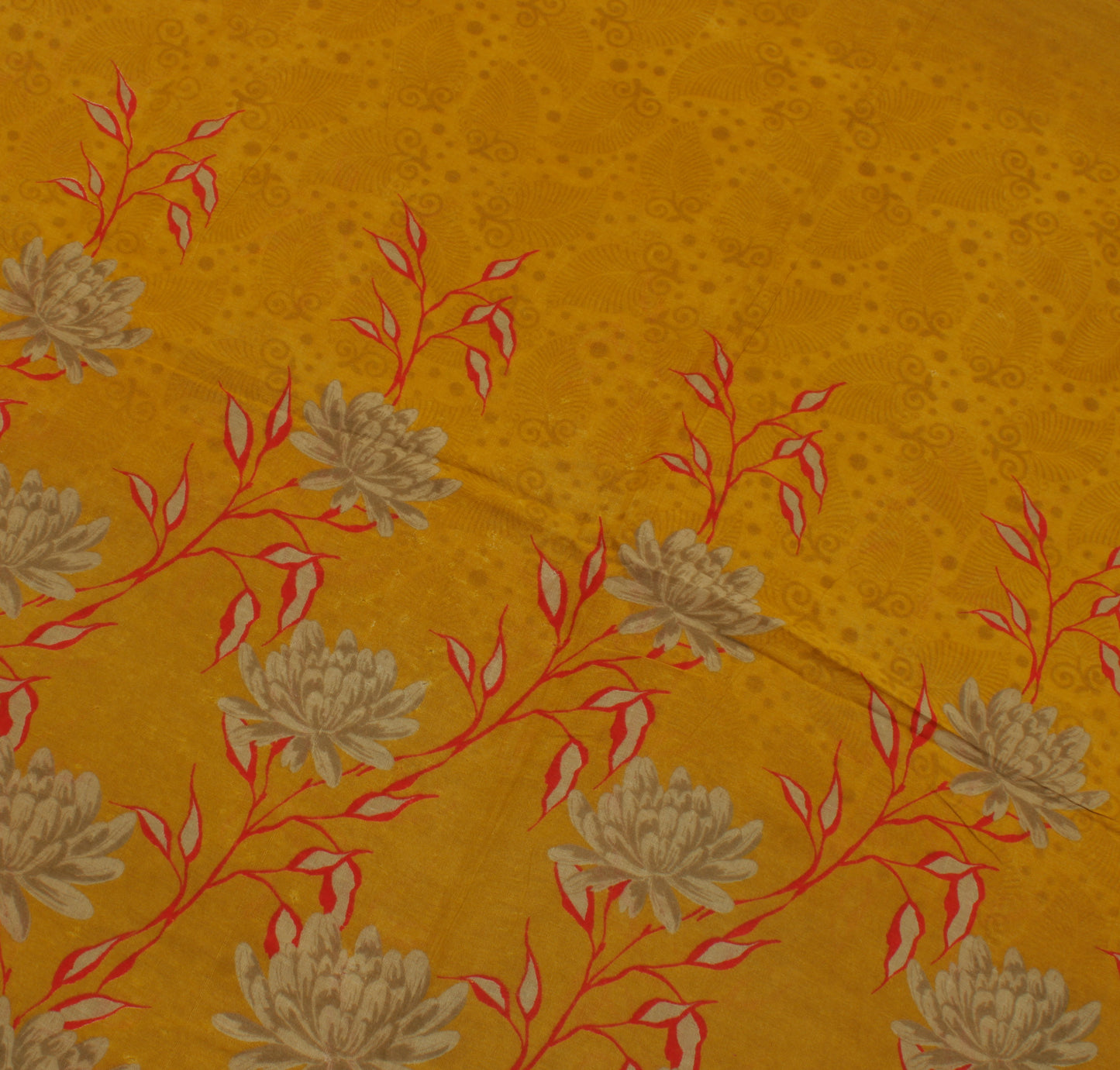 Sushila Vintage Mustard Saree 100% Pure Cotton Printed Floral 5 YD Craft Fabric