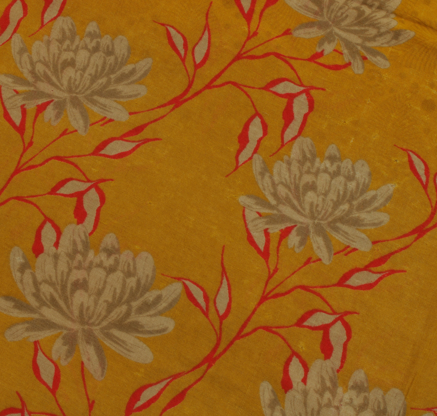 Sushila Vintage Mustard Saree 100% Pure Cotton Printed Floral 5 YD Craft Fabric