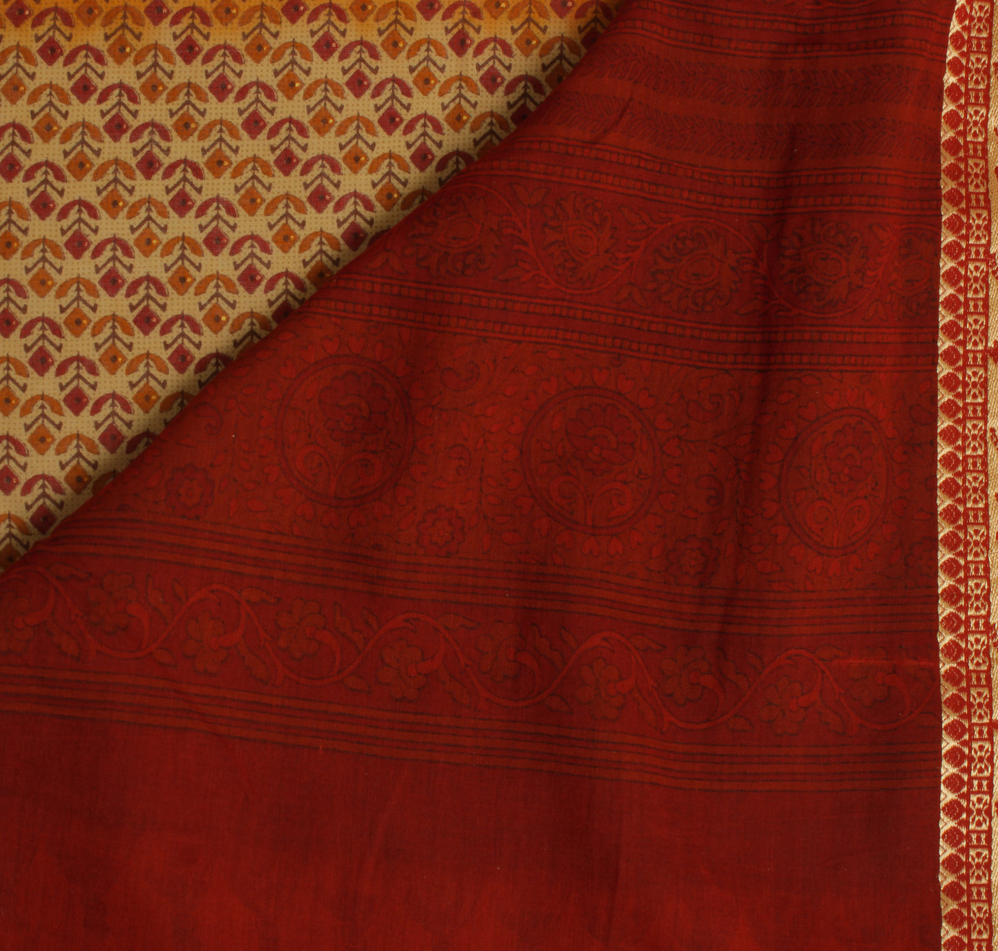 Sushila Vintage Brown Saree 100% Pure Cotton Printed Floral Soft Craft Fabric