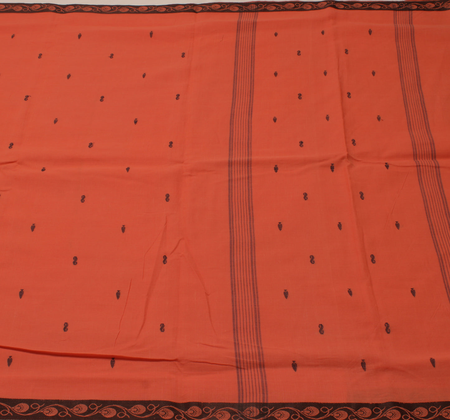 Sushila Vintage Peach Saree 100% Pure Cotton Woven Floral Soft Craft 5 YD Fabric