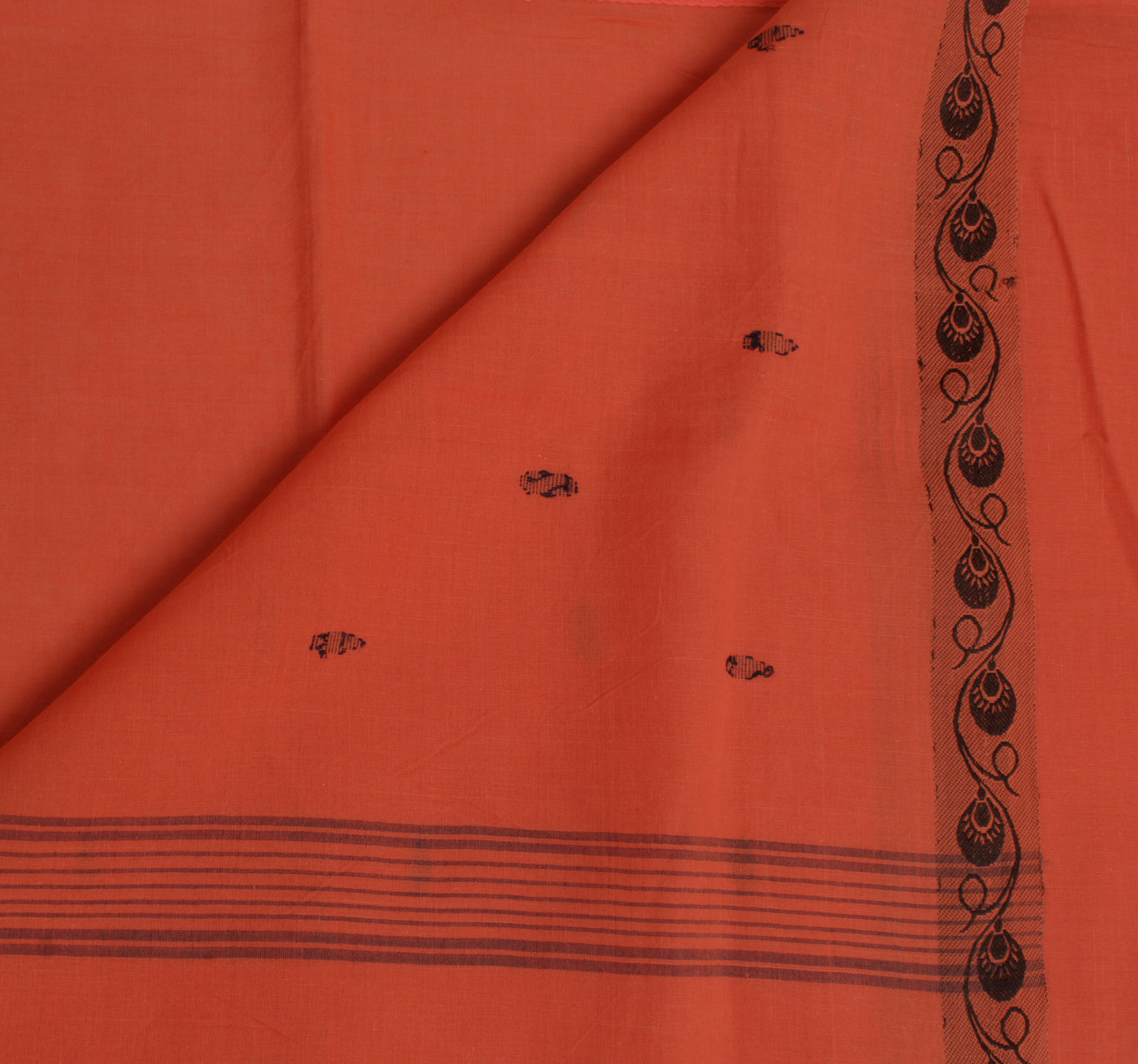 Sushila Vintage Peach Saree 100% Pure Cotton Woven Floral Soft Craft 5 YD Fabric