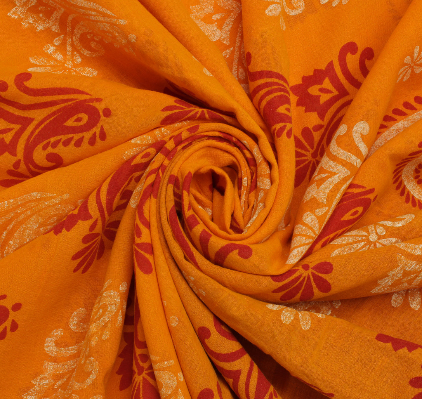 Sushila Vintage Orange Saree 100% Pure Cotton Printed Floral Soft Craft Fabric