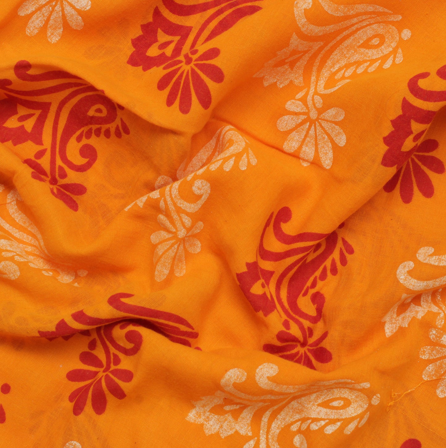 Sushila Vintage Orange Saree 100% Pure Cotton Printed Floral Soft Craft Fabric