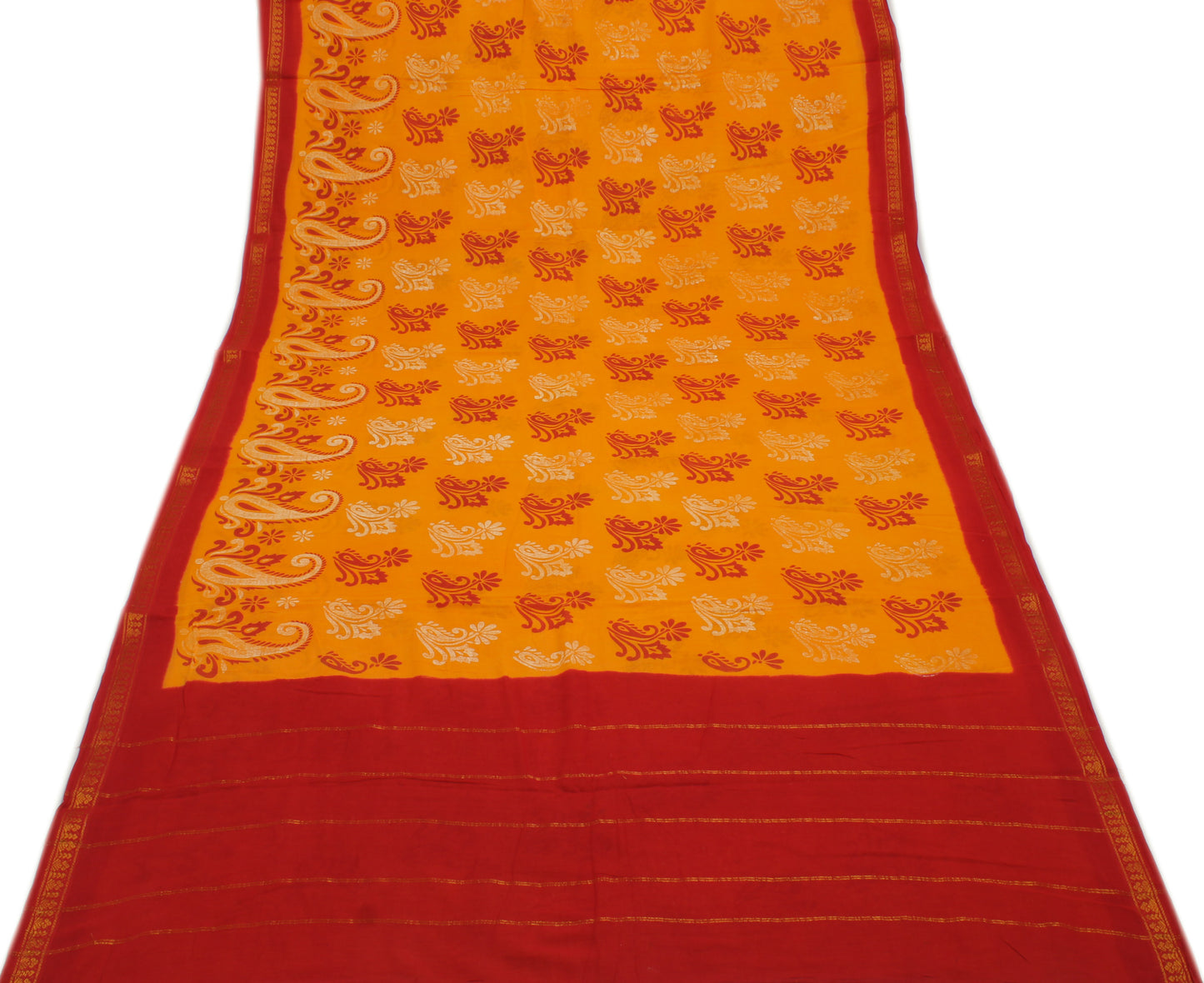 Sushila Vintage Orange Saree 100% Pure Cotton Printed Floral Soft Craft Fabric