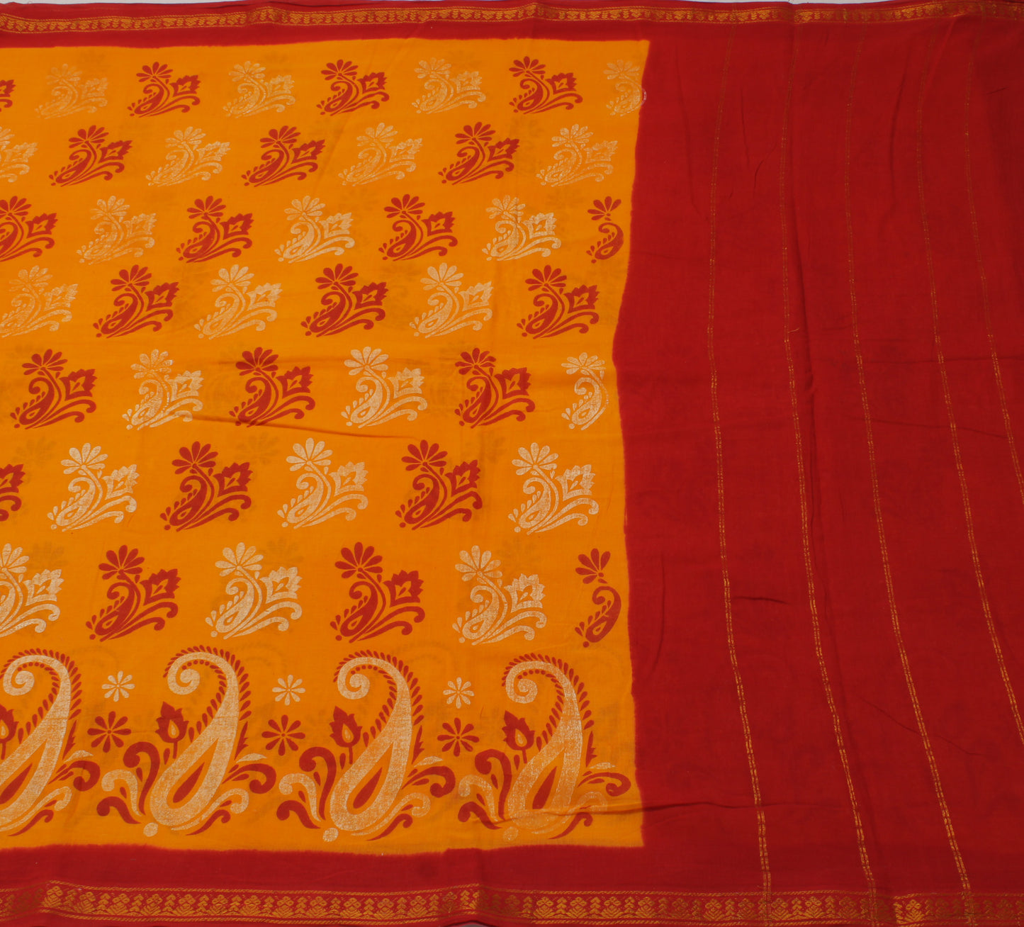 Sushila Vintage Orange Saree 100% Pure Cotton Printed Floral Soft Craft Fabric