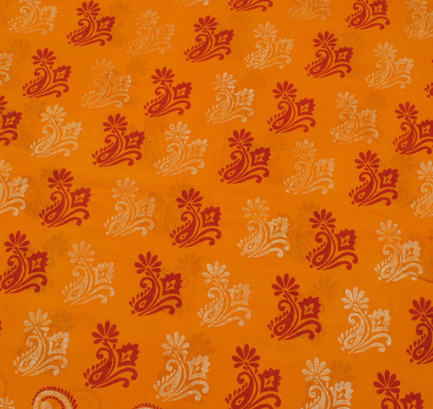 Sushila Vintage Orange Saree 100% Pure Cotton Printed Floral Soft Craft Fabric