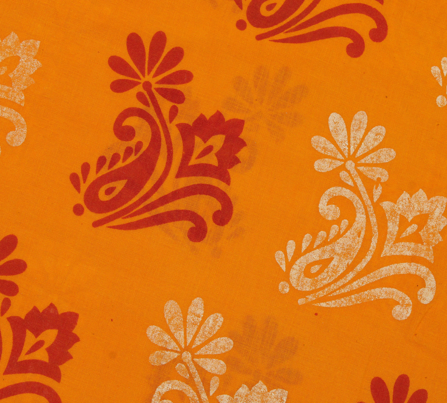 Sushila Vintage Orange Saree 100% Pure Cotton Printed Floral Soft Craft Fabric