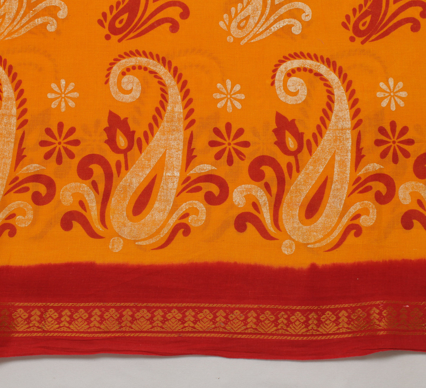 Sushila Vintage Orange Saree 100% Pure Cotton Printed Floral Soft Craft Fabric