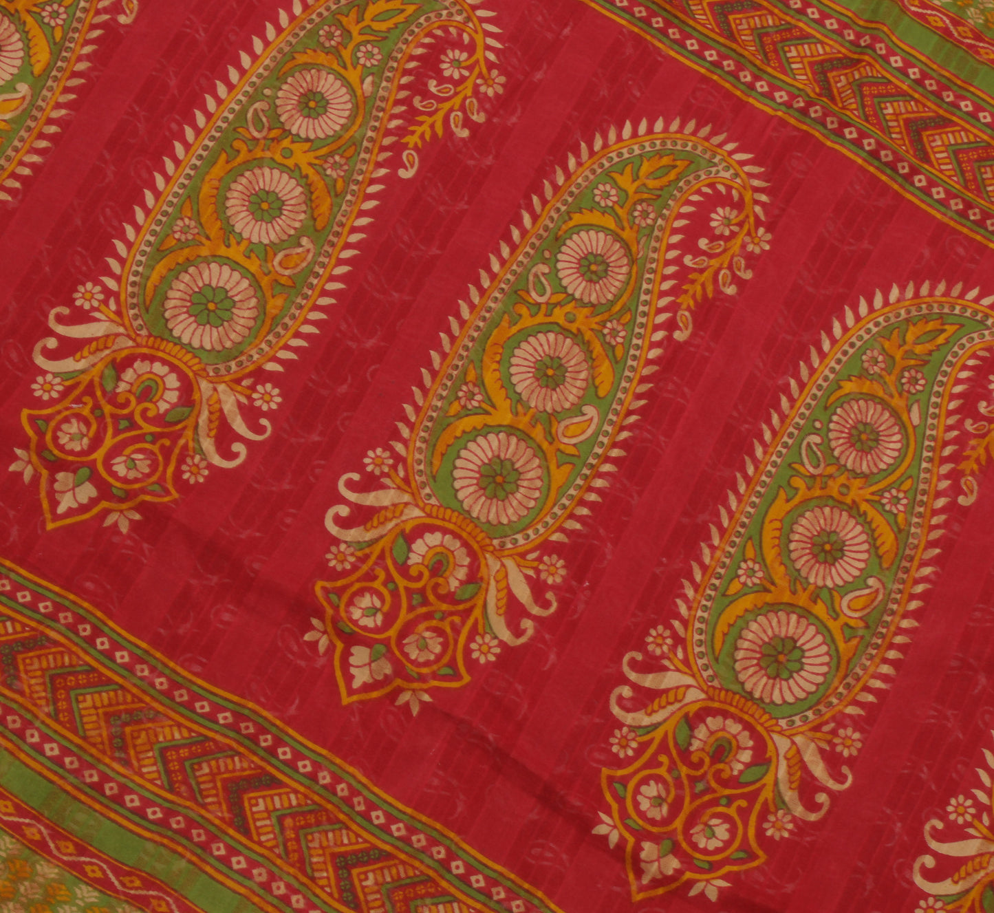 Sushila Vintage Red Saree 100% Pure Cotton Printed Paisley Soft Craft Fabric