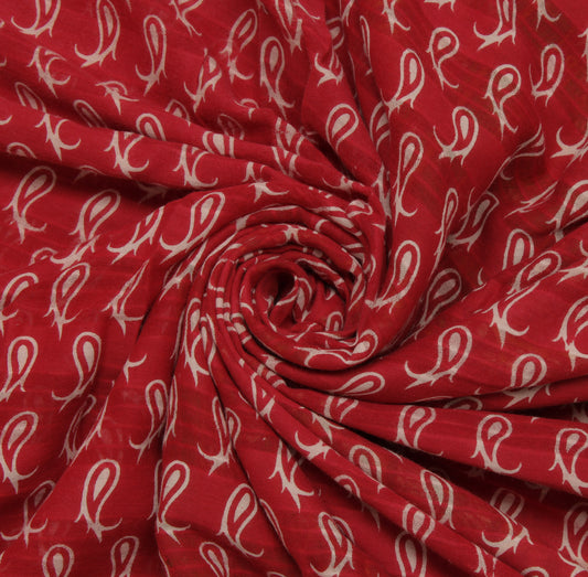 Sushila Vintage Red Saree 100% Pure Cotton Printed Paisley Soft Craft Fabric