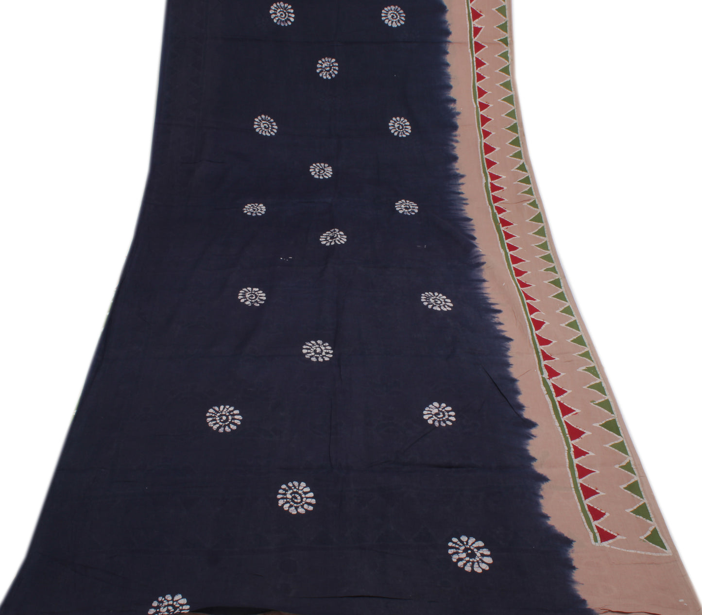 Sushila Vintage Blue Saree 100% Pure Cotton Batik Printed Soft Sari Craft Fabric