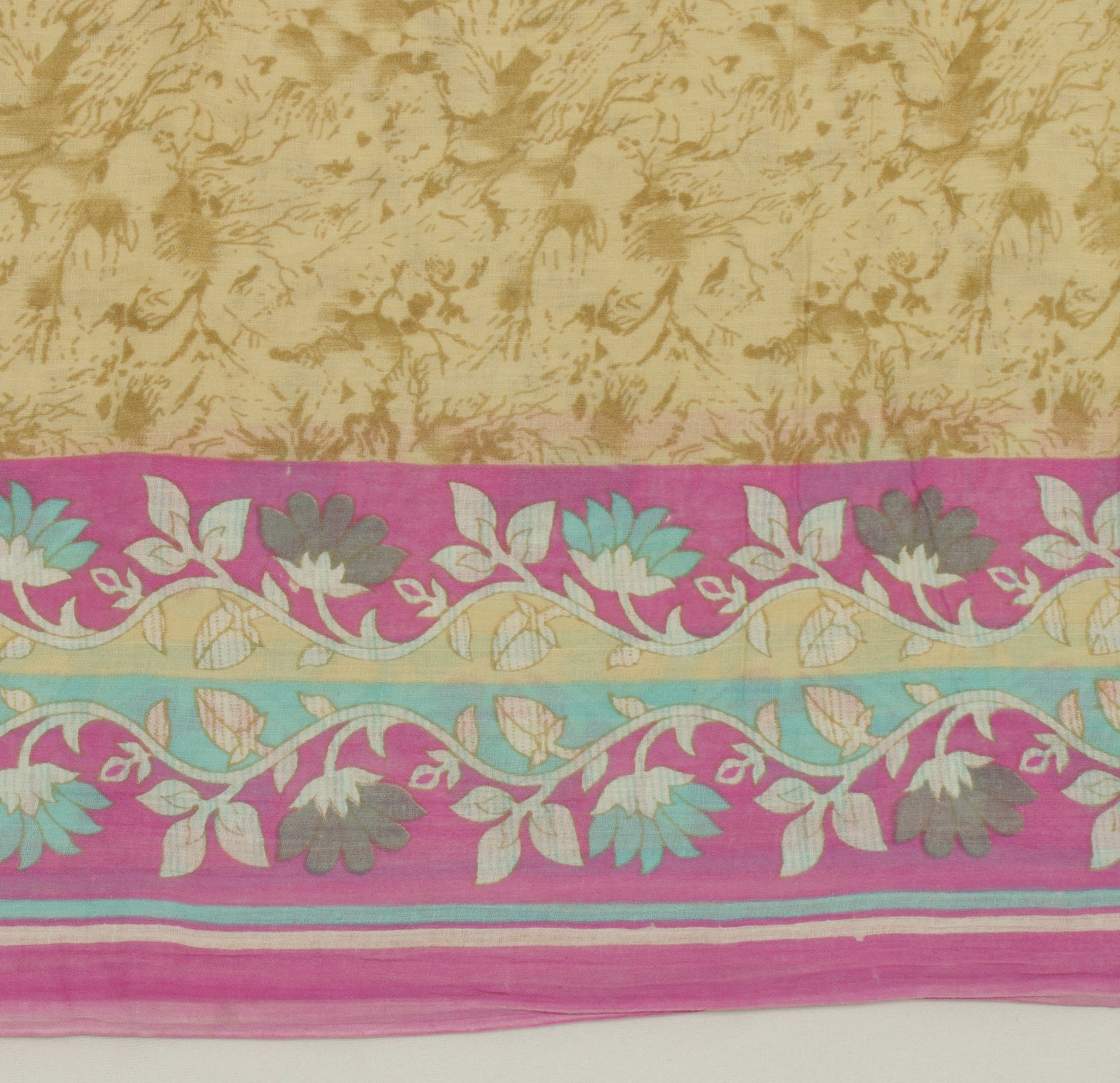 Sushila Vintage Cream Saree 100% Pure Cotton Printed Floral Soft Craft Fabric