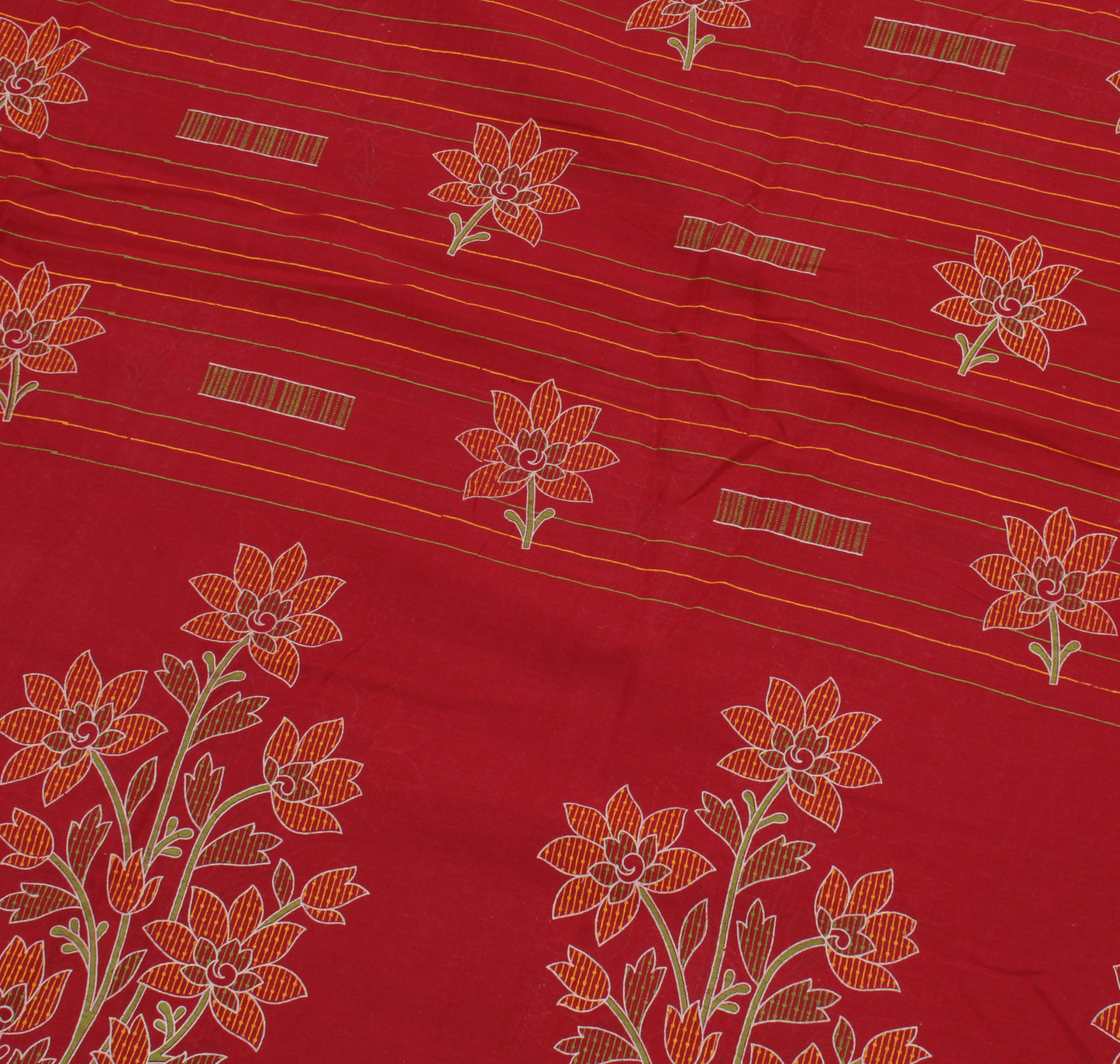 Sushila Vintage Red Saree 100% Pure Cotton Printed Floral Soft Craft Fabric