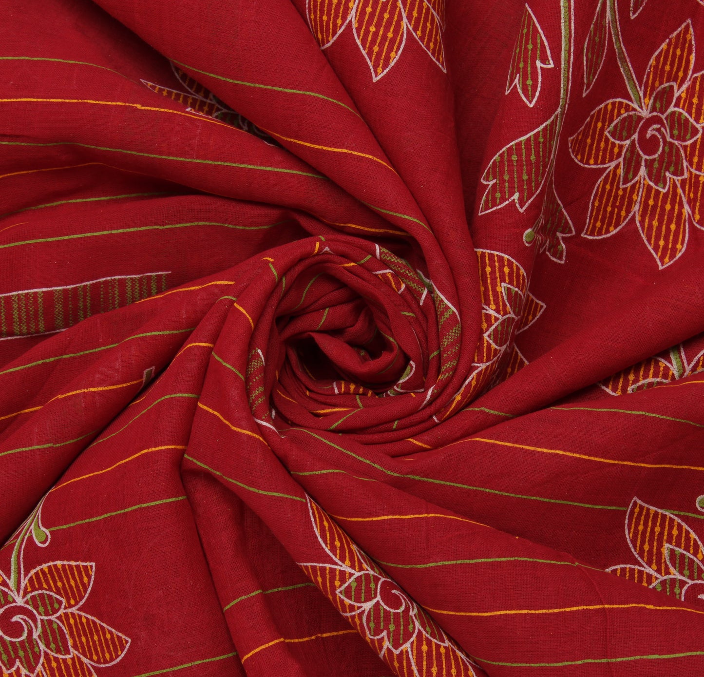 Sushila Vintage Red Saree 100% Pure Cotton Printed Floral Soft Craft Fabric