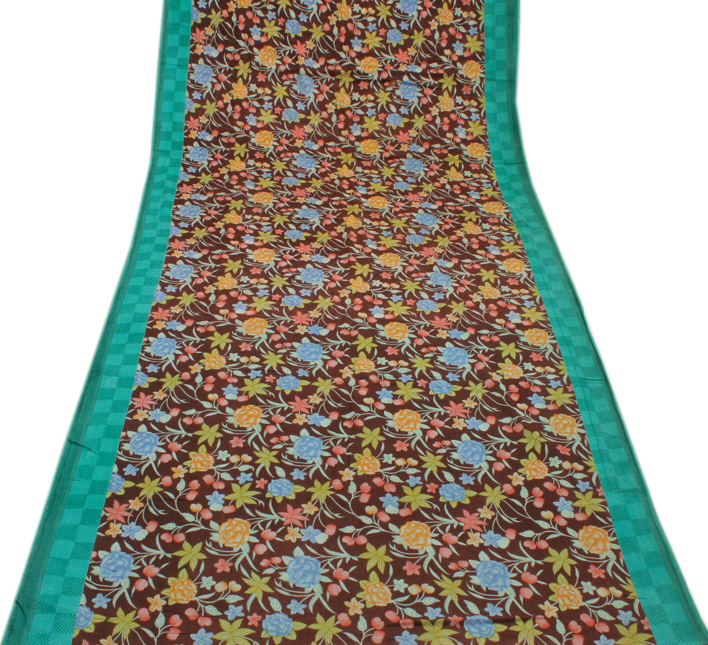 Sushila Vintage Brown Saree 100% Pure Cotton Printed Floral Soft Craft Fabric